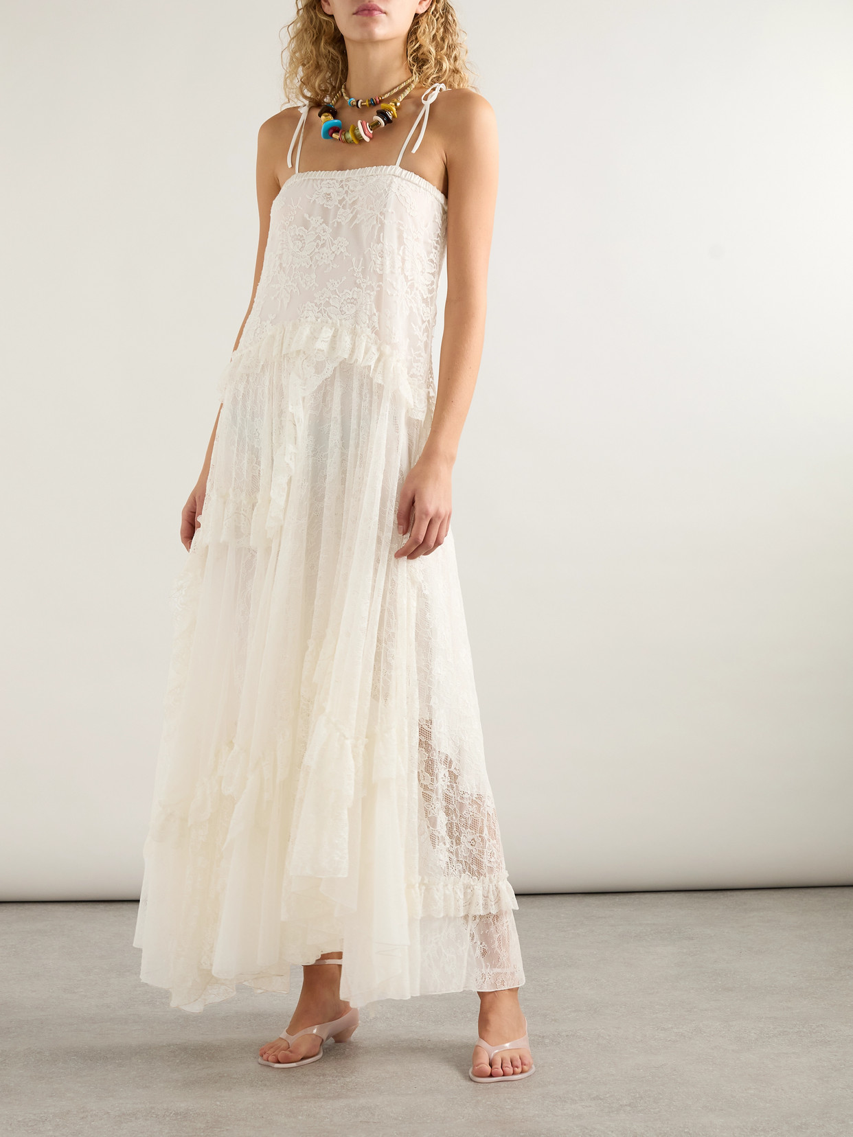 Chloé Asymmetric Tiered Lace And Embroidered Tulle Dress In Neutral