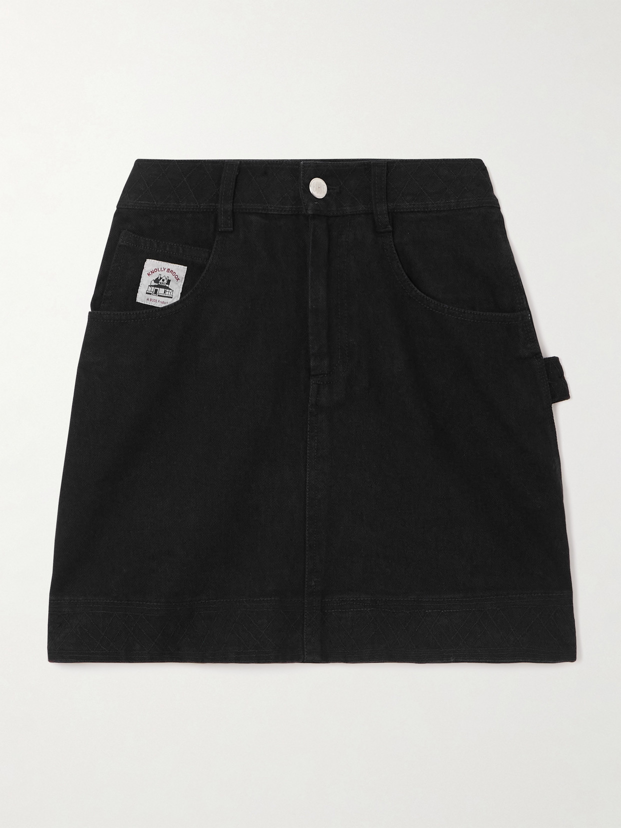 Bode Knolly Brook Embroidered Denim Mini Skirt In Black