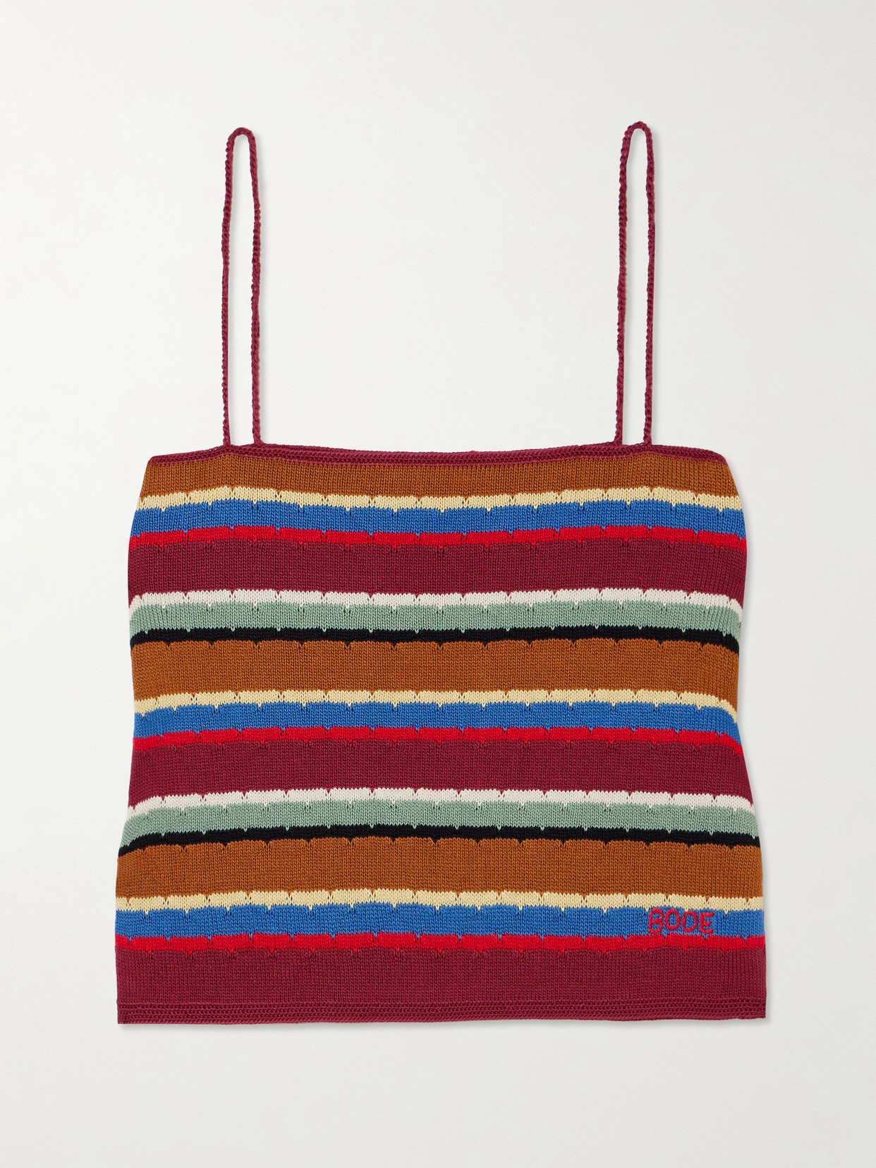 Bode Starkey Embroidered Striped Cotton Camisole In Brown