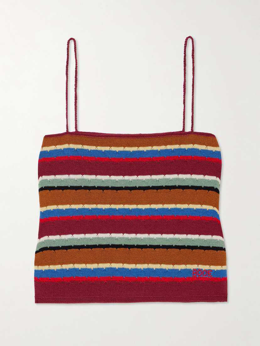 BODE Starkey Embroidered Striped Cotton Camisole