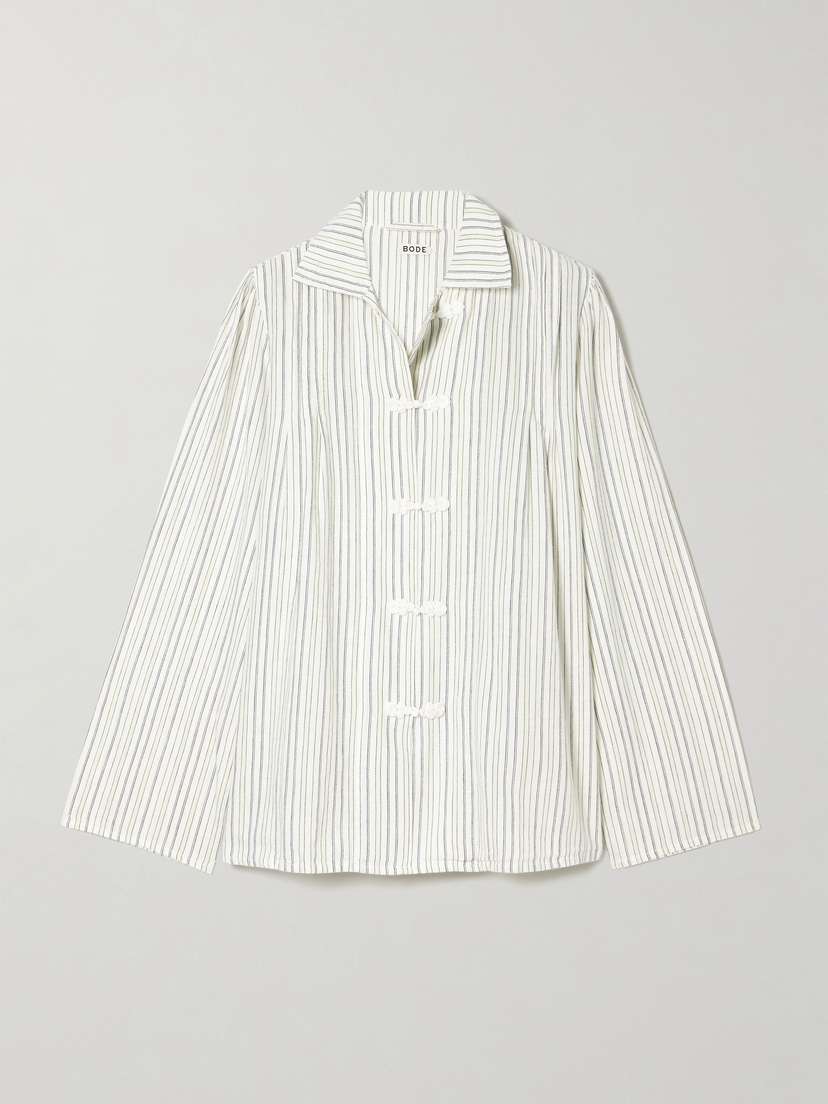 BODE Electric Appliquéd Striped Cotton-flannel Blouse