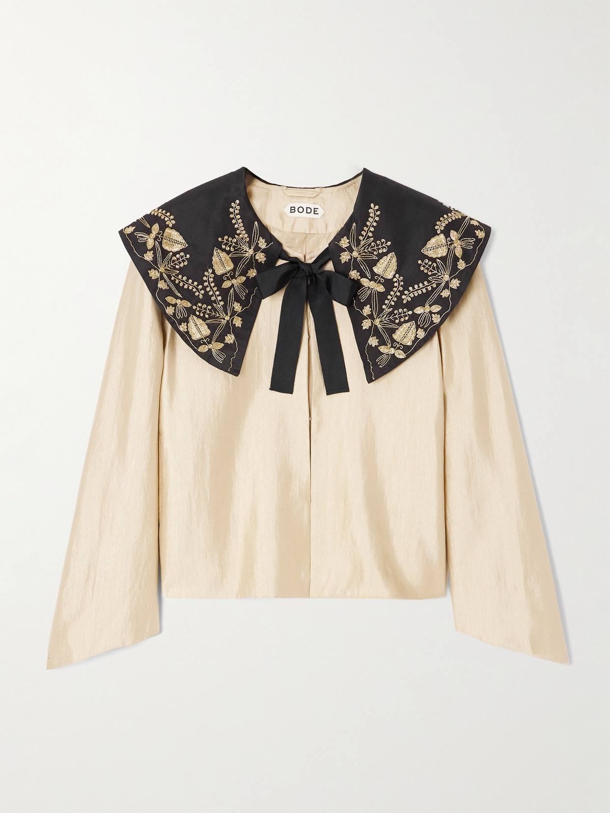 Bode Gilt Bead-embellished Grosgrain-trimmed Dupioni Jacket In Gold