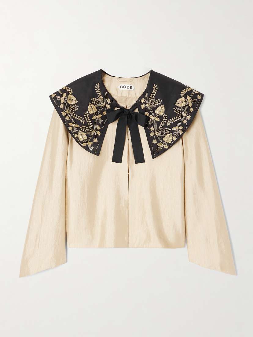 BODE Gilt Bead-embellished Grosgrain-trimmed Dupioni Jacket