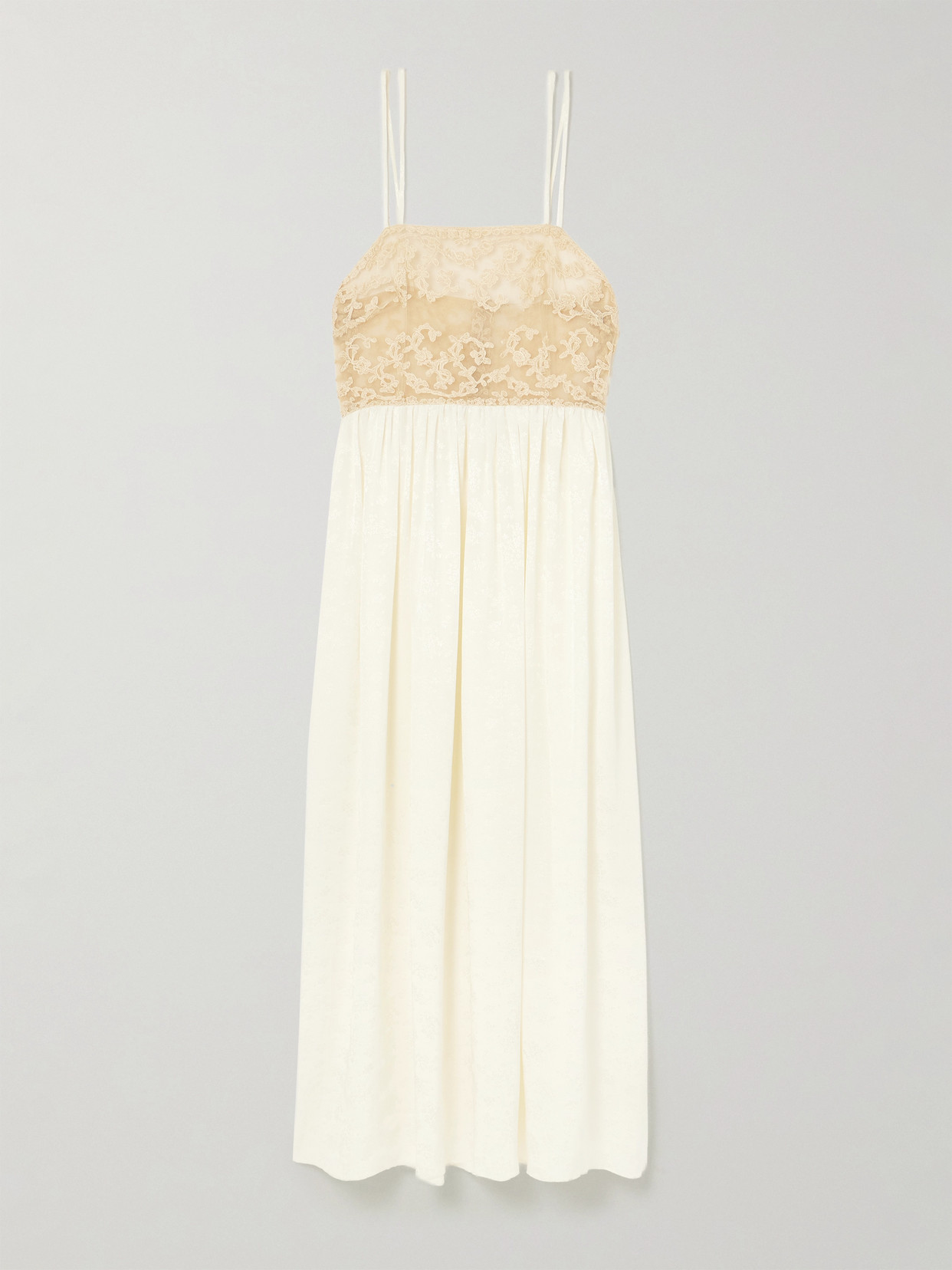 Bode Trousseau Lace And Silk-jacquard Maxi Dress In White