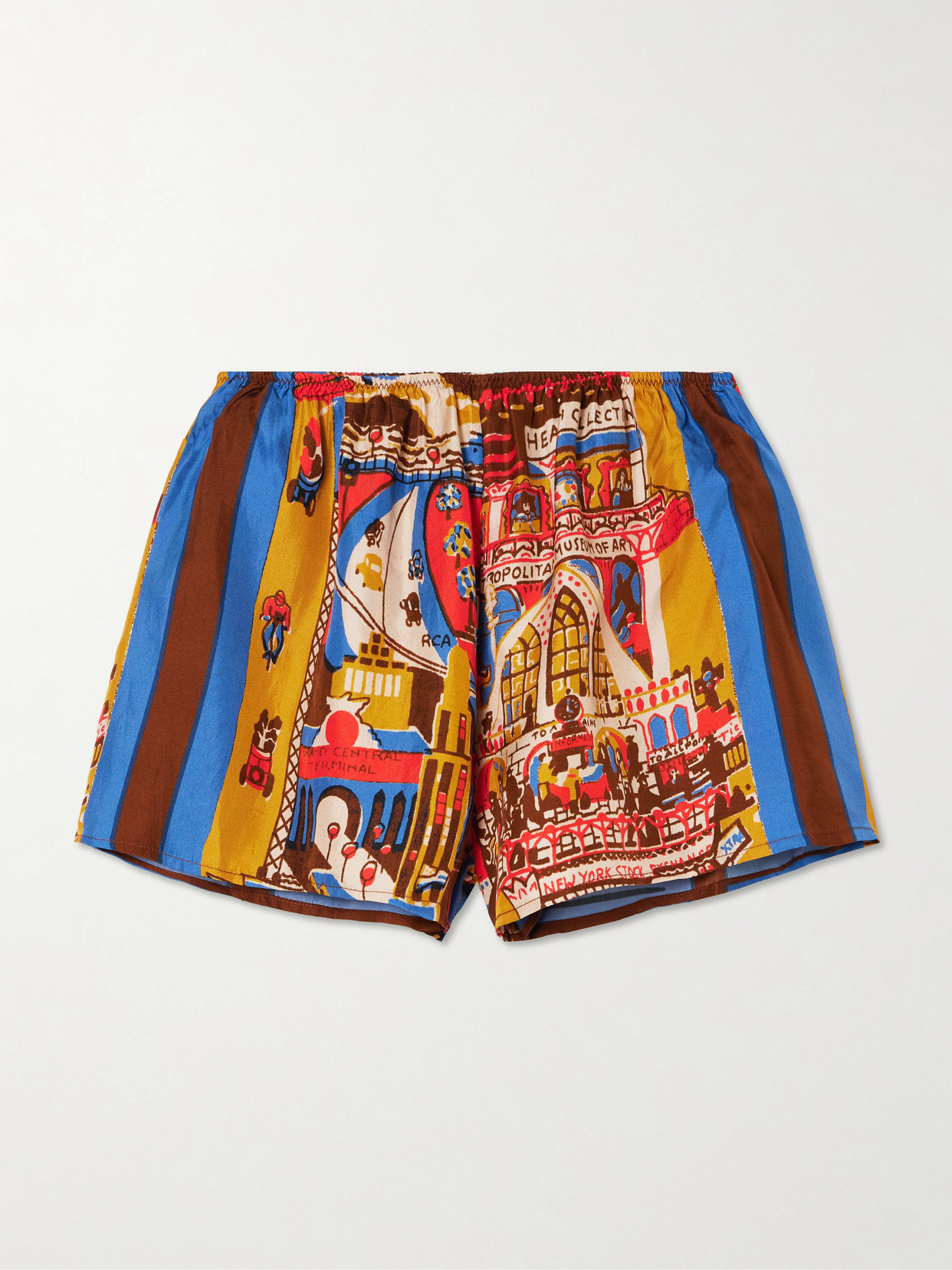 Bode Manhattan Island Printed Silk-twill Shorts In Brown