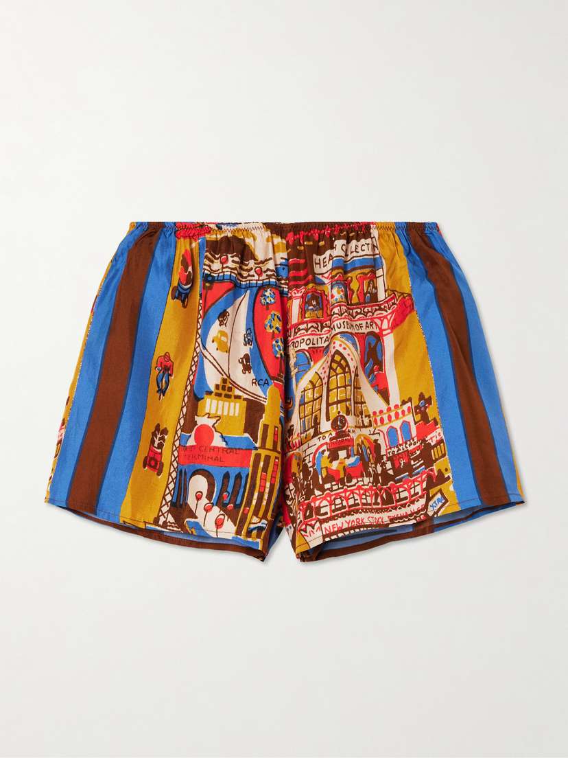 BODE Manhattan Island Printed Silk-twill Shorts