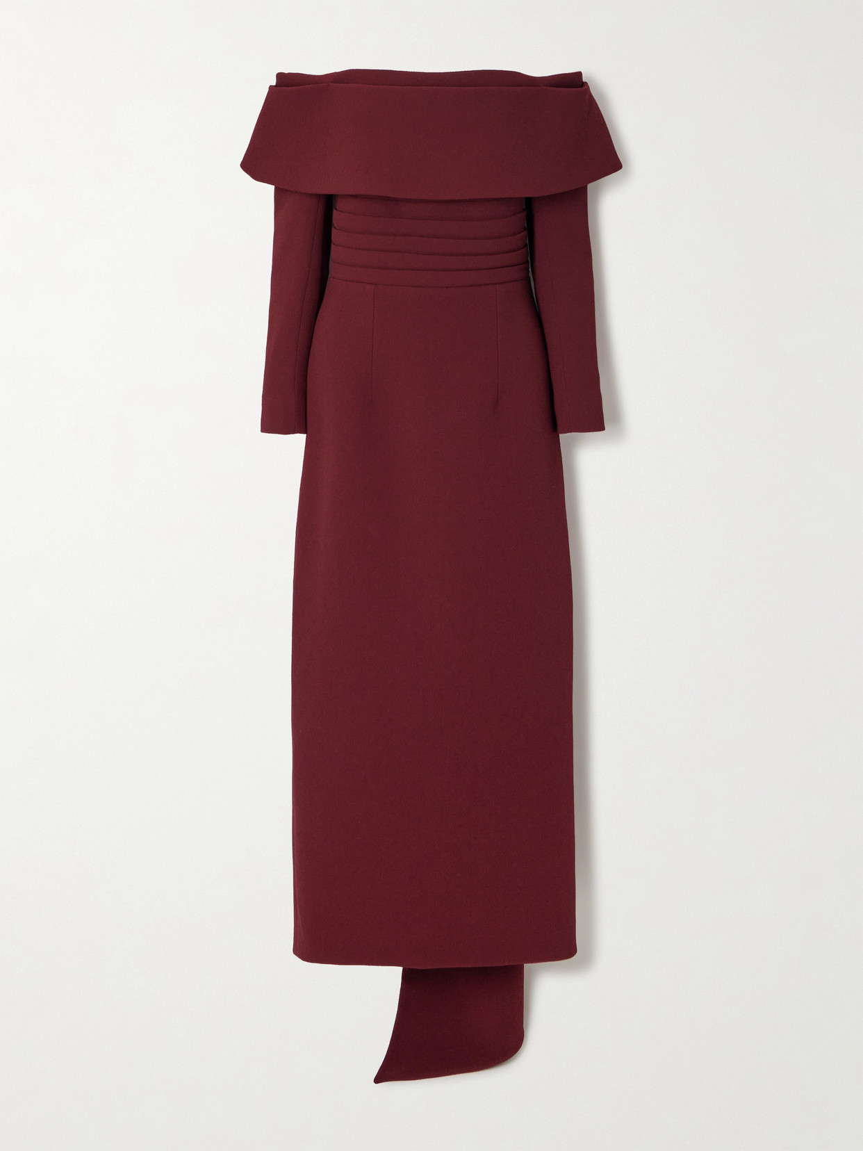 EMILIA WICKSTEAD DERIKA OFF-THE-SHOULDER PLEATED TEXTURED-CREPE GOWN