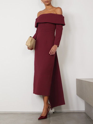 Emilia Wickstead Derika off-the-shoulder pleated textured-crepe gown