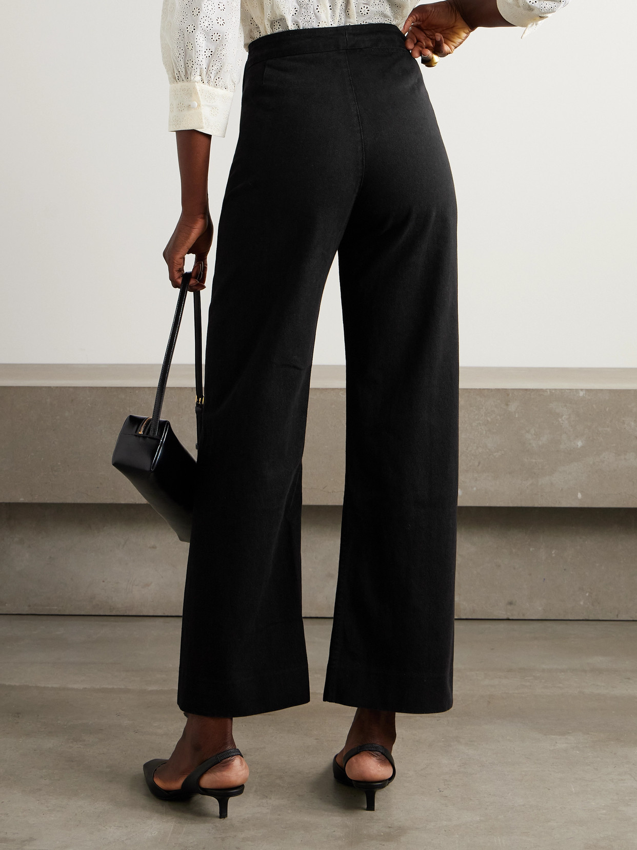 Button-Embellished High-Rise Straight-Leg Jeans