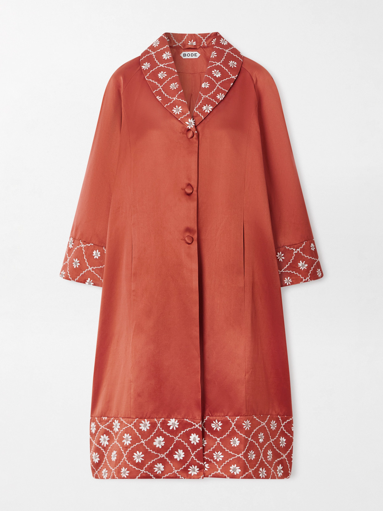 Bode Embroidered Cotton And Silk-blend Coat In Orange