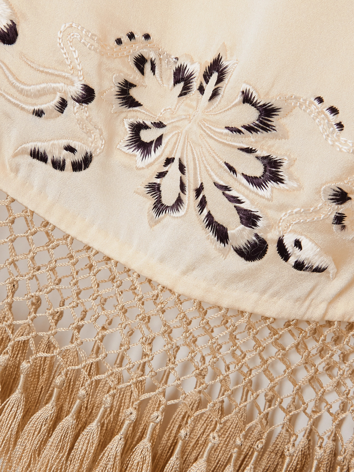 Phantasm Fringed Embroidered Silk-Satin Camisole