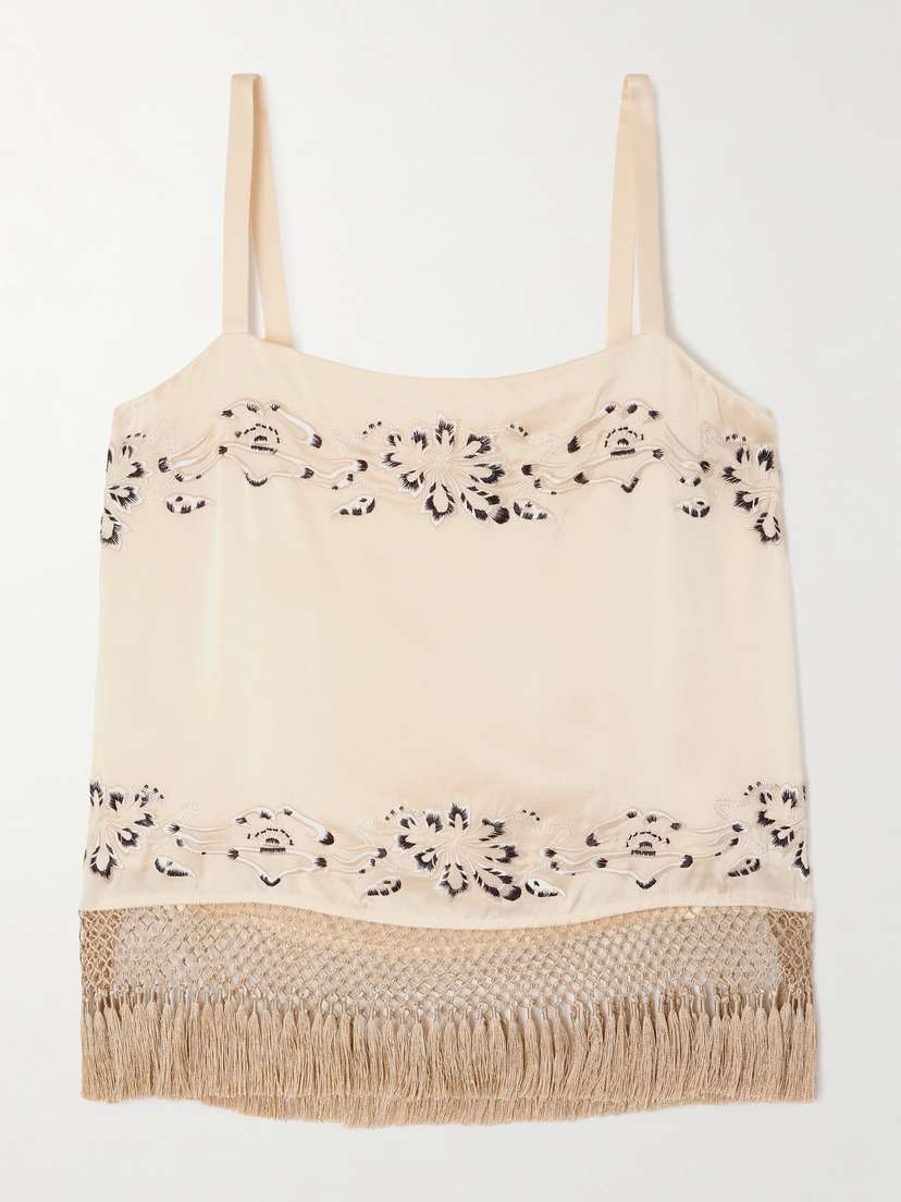 BODE Phantasm Fringed Embroidered Silk-satin Camisole