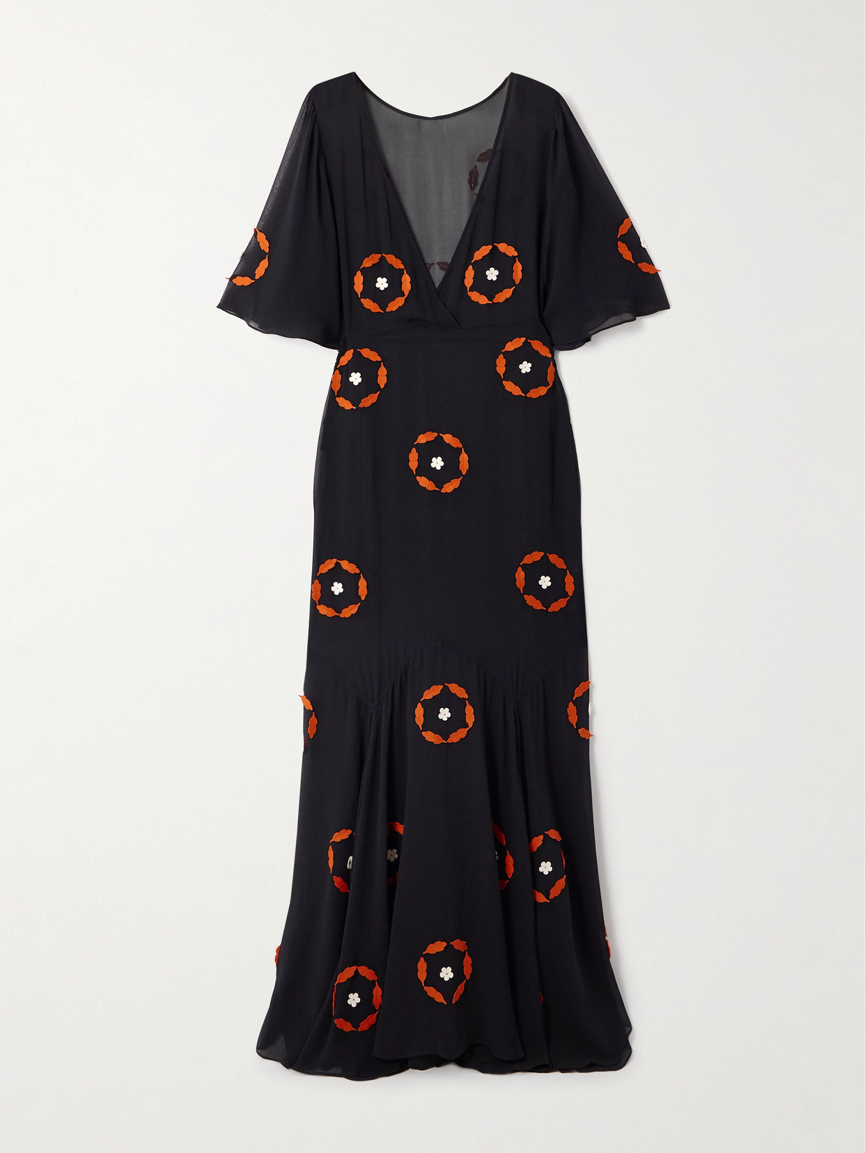 Bode Zoetrope Appliquéd Silk-chiffon Maxi Dress In Black