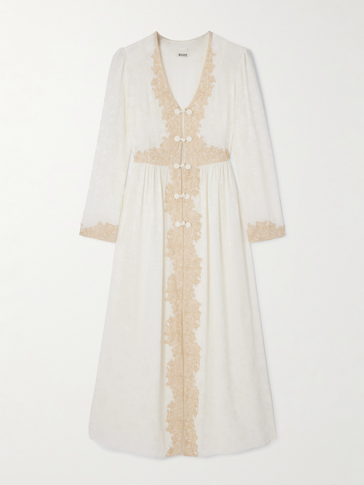 Bode Trousseau Lace-trimmed Silk-jacquard Maxi Dress In White