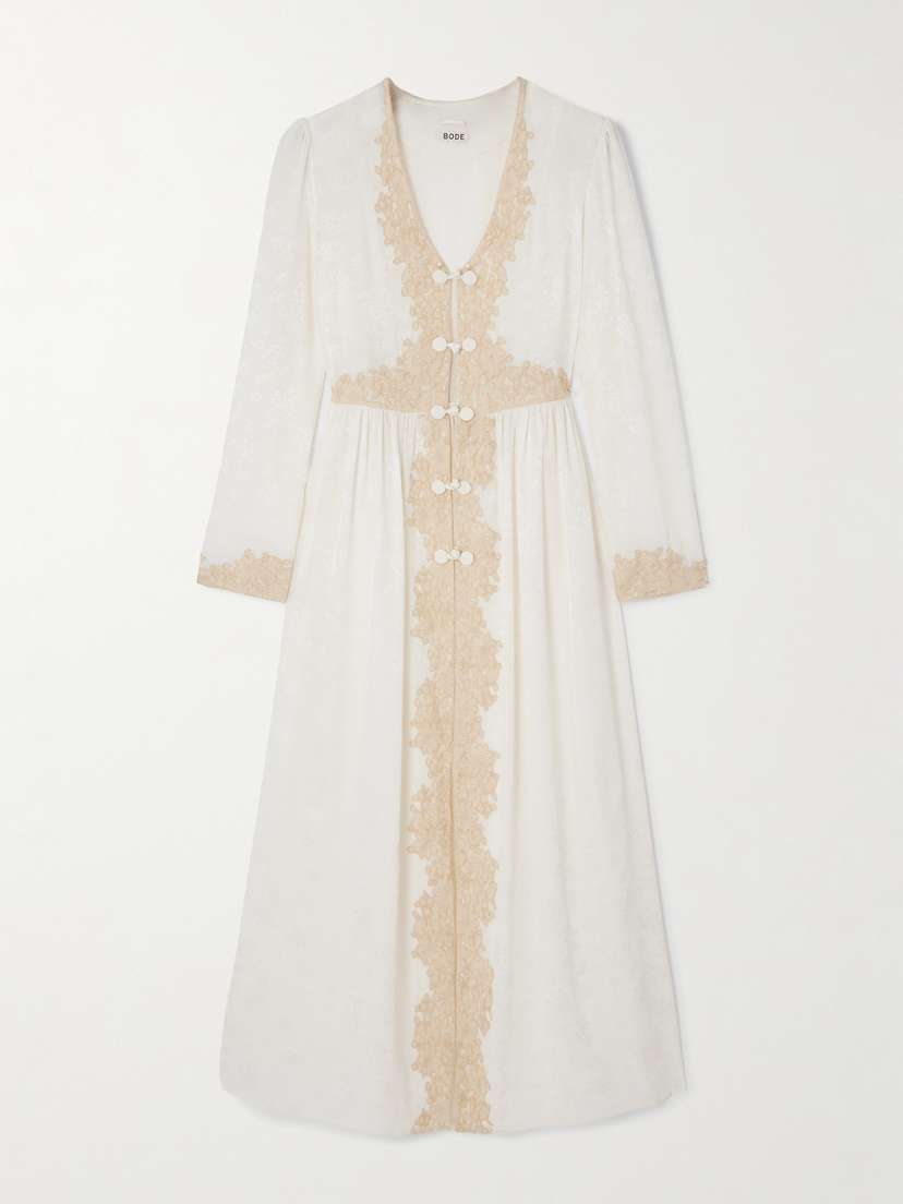 BODE Trousseau Lace-trimmed Silk-jacquard Maxi Dress