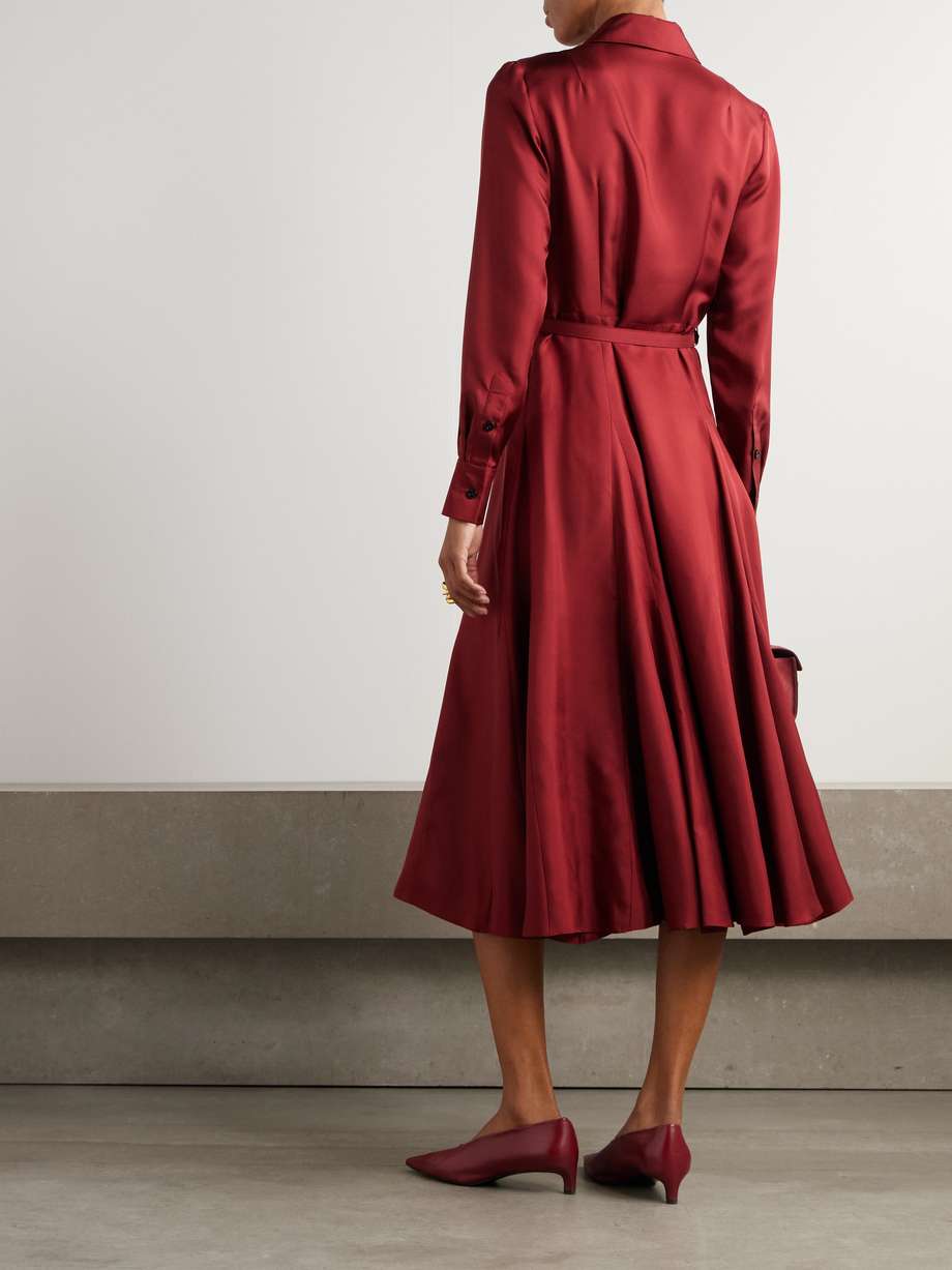 belted silk-twill midi shirt dress