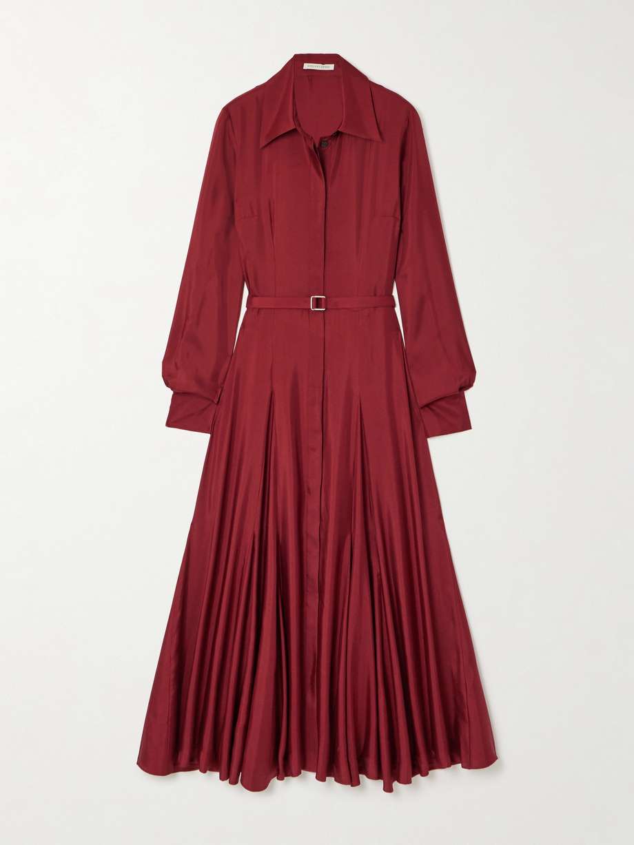 belted silk-twill midi shirt dress