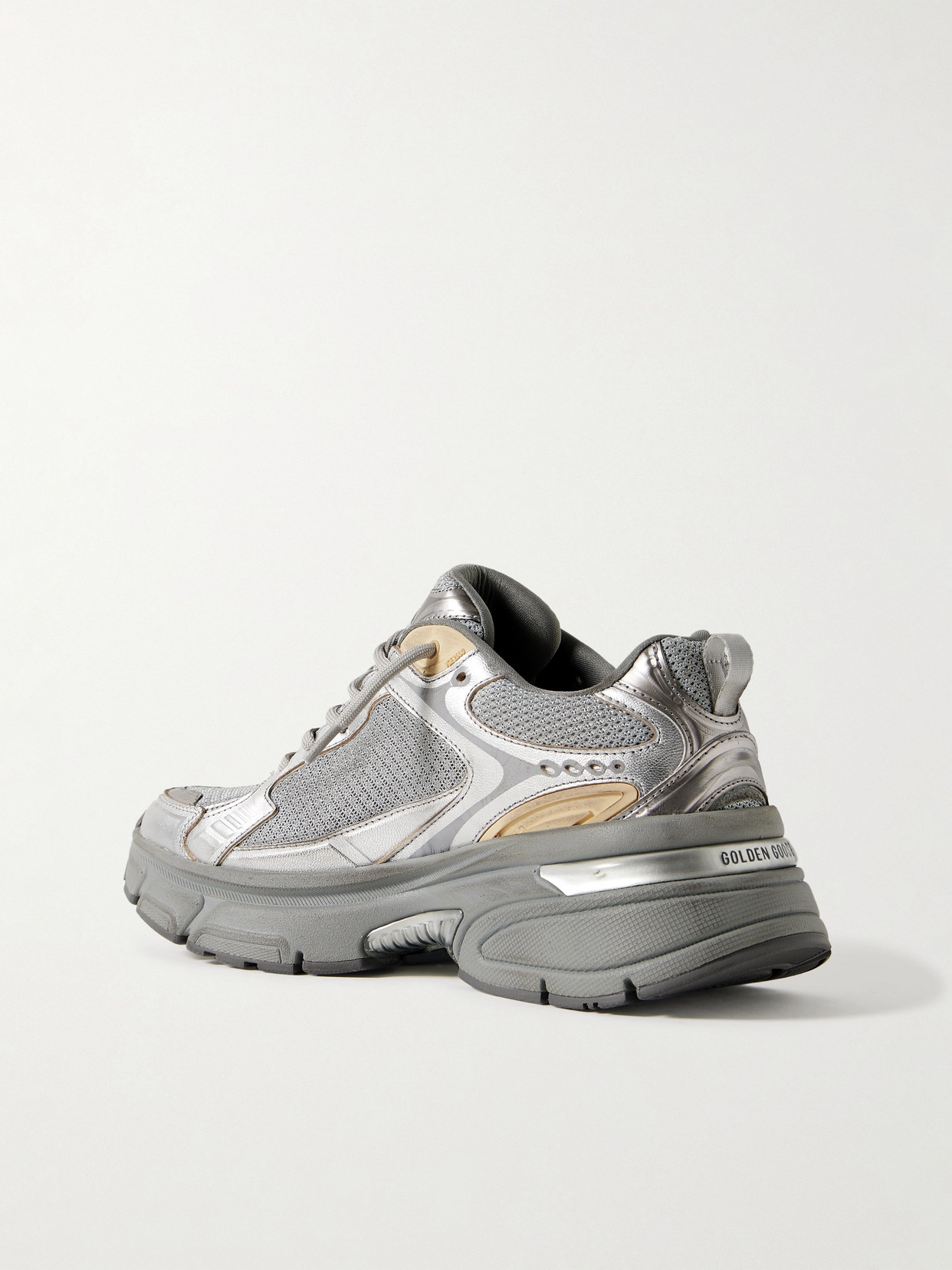 GOLDEN GOOSE LIGHTSTAR METALLIC LEATHER AND RUBBER-TRIMMED MESH SNEAKERS