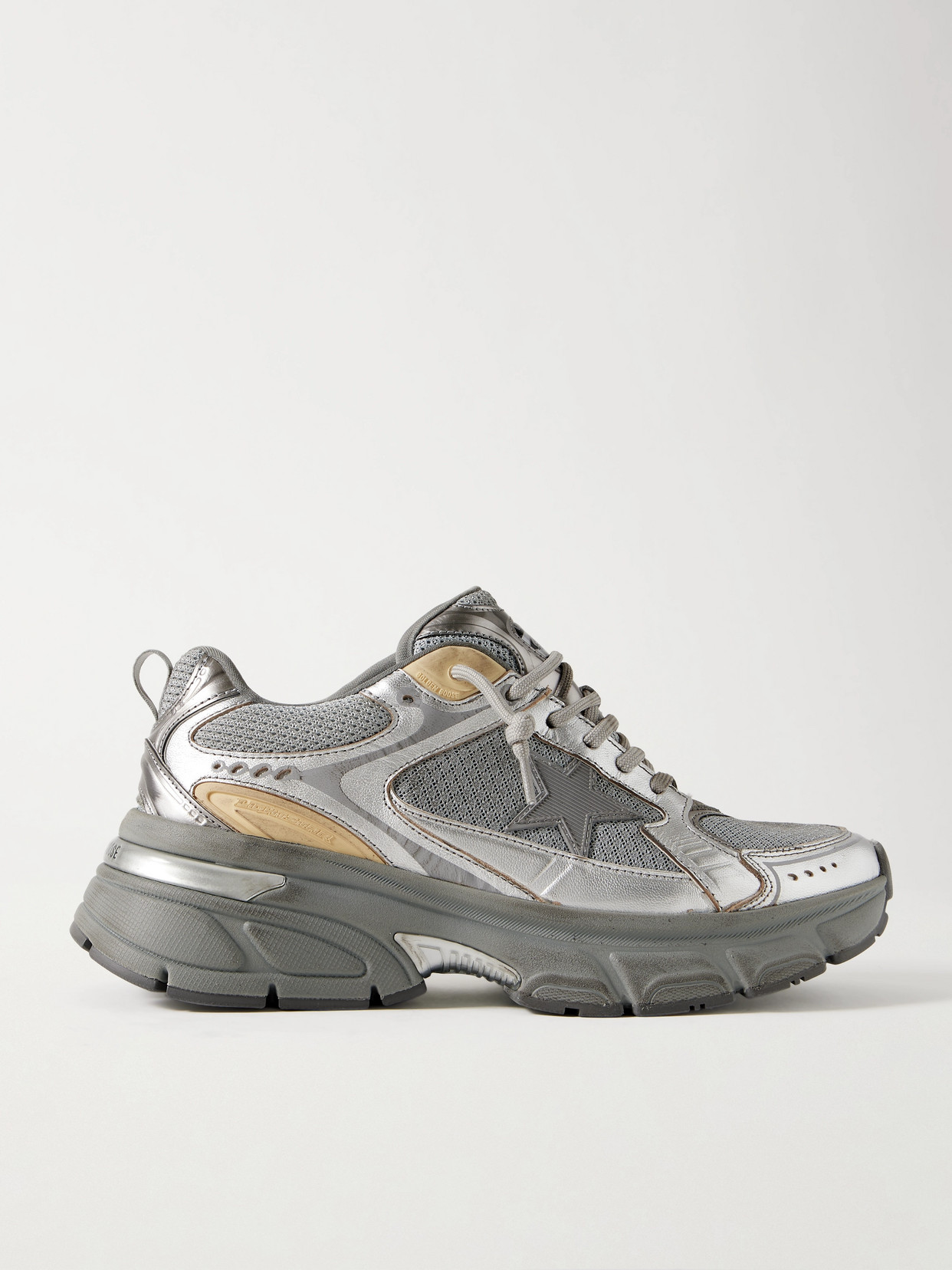 GOLDEN GOOSE LIGHTSTAR METALLIC LEATHER AND RUBBER-TRIMMED MESH SNEAKERS