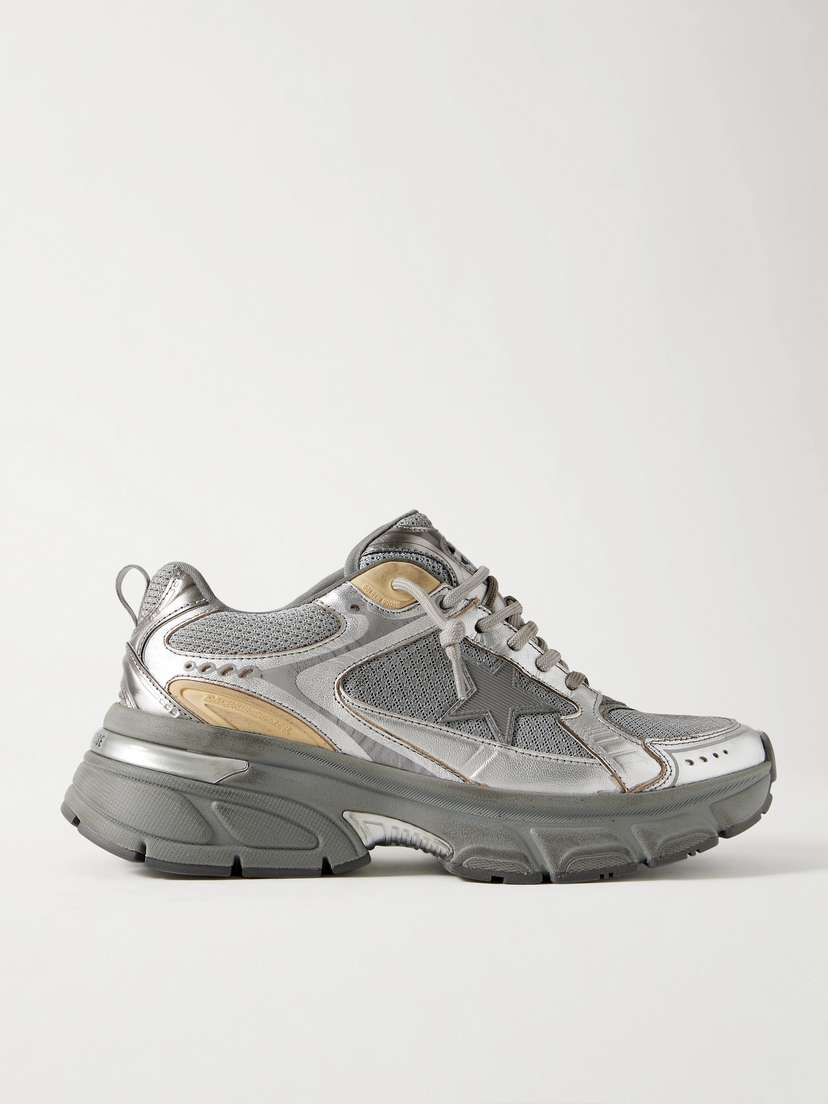 Golden Goose Lightstar Metallic Leather And Rubber-trimmed Mesh Sneakers