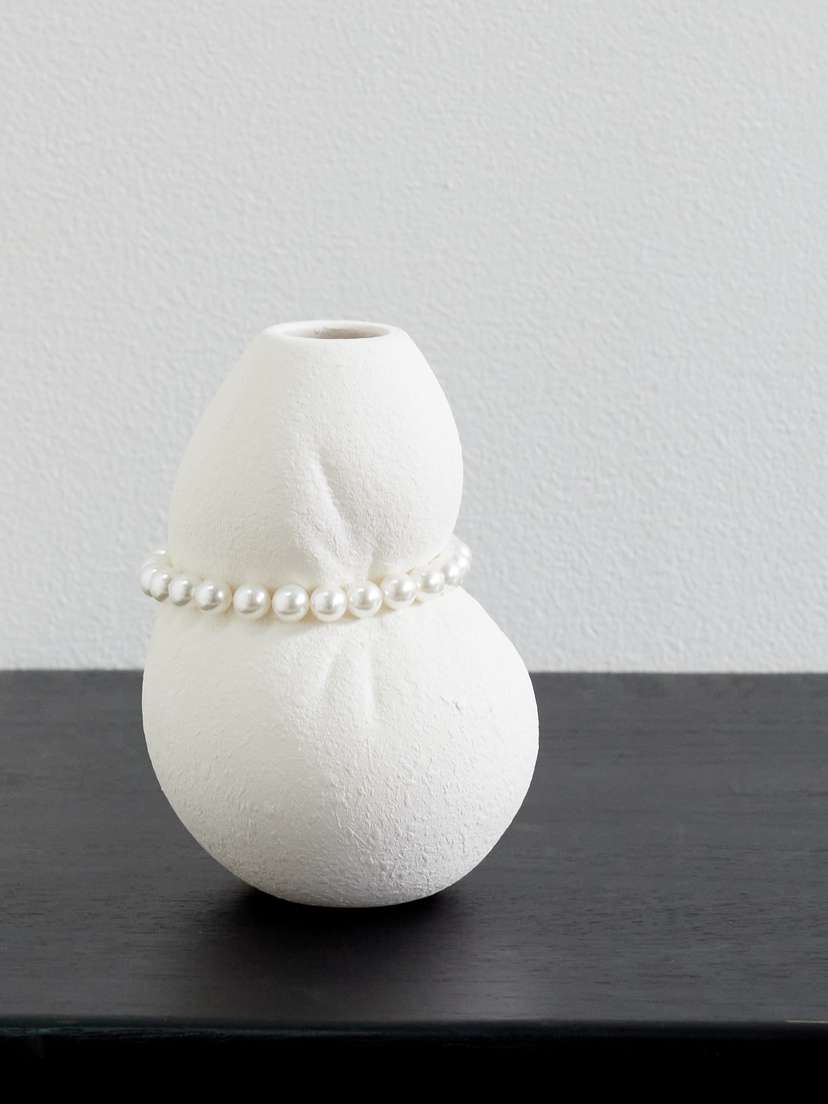 Completedworks Squeezed Small Faux Pearl-embellished Ceramic Vase