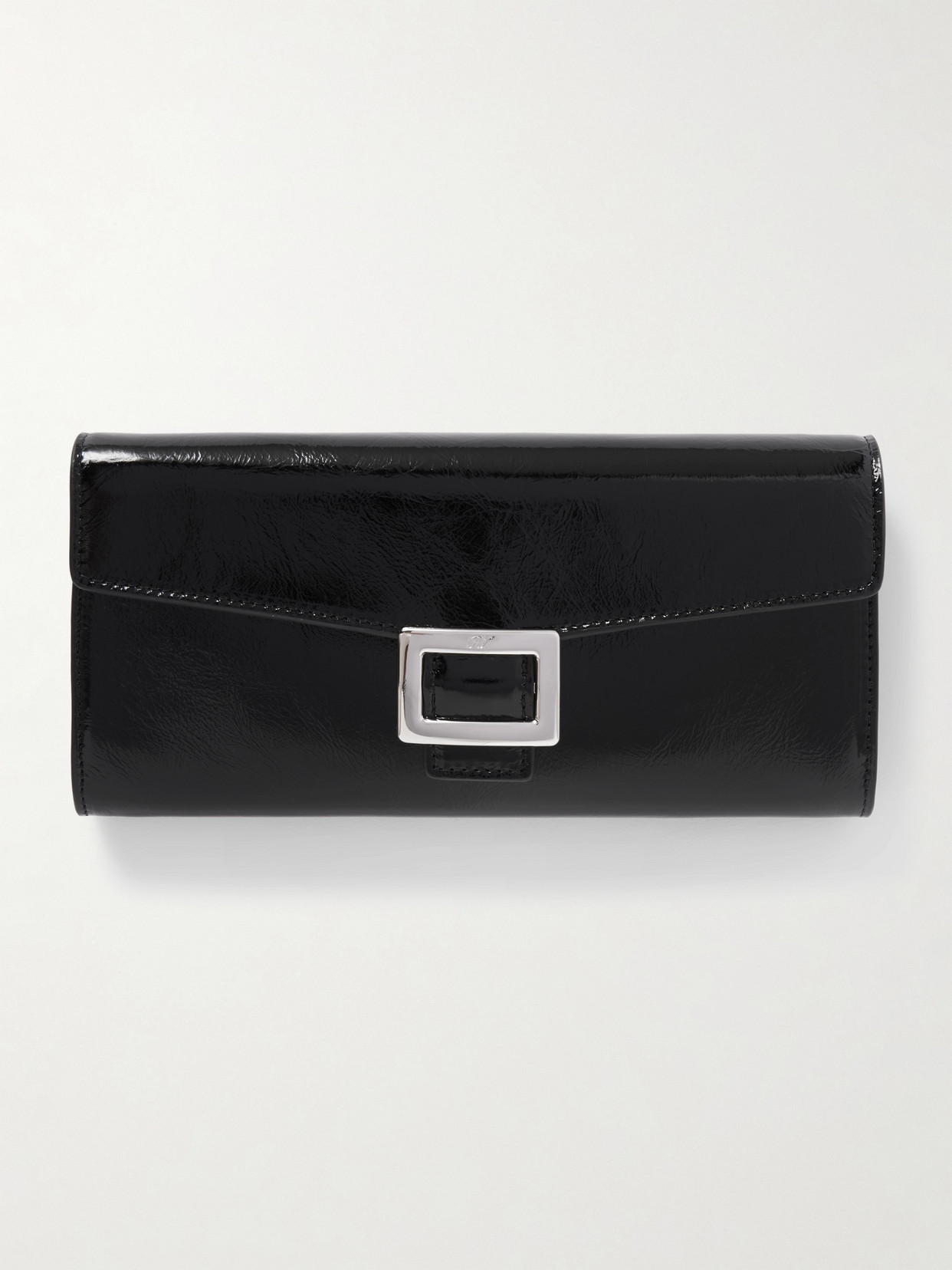 Roger Vivier Patent Leather Belle Vivier Wallet On Chain In Black