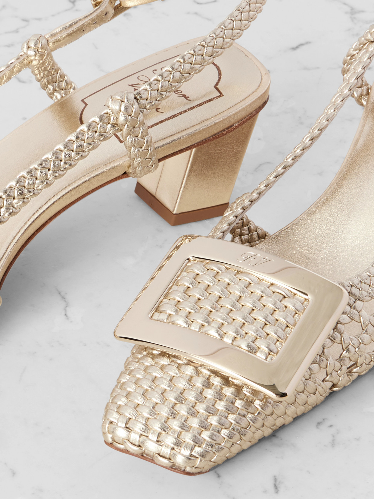 Roger Vivier Belle Vivier 45 Braided Metallic Leather Slingback Pumps In Multi