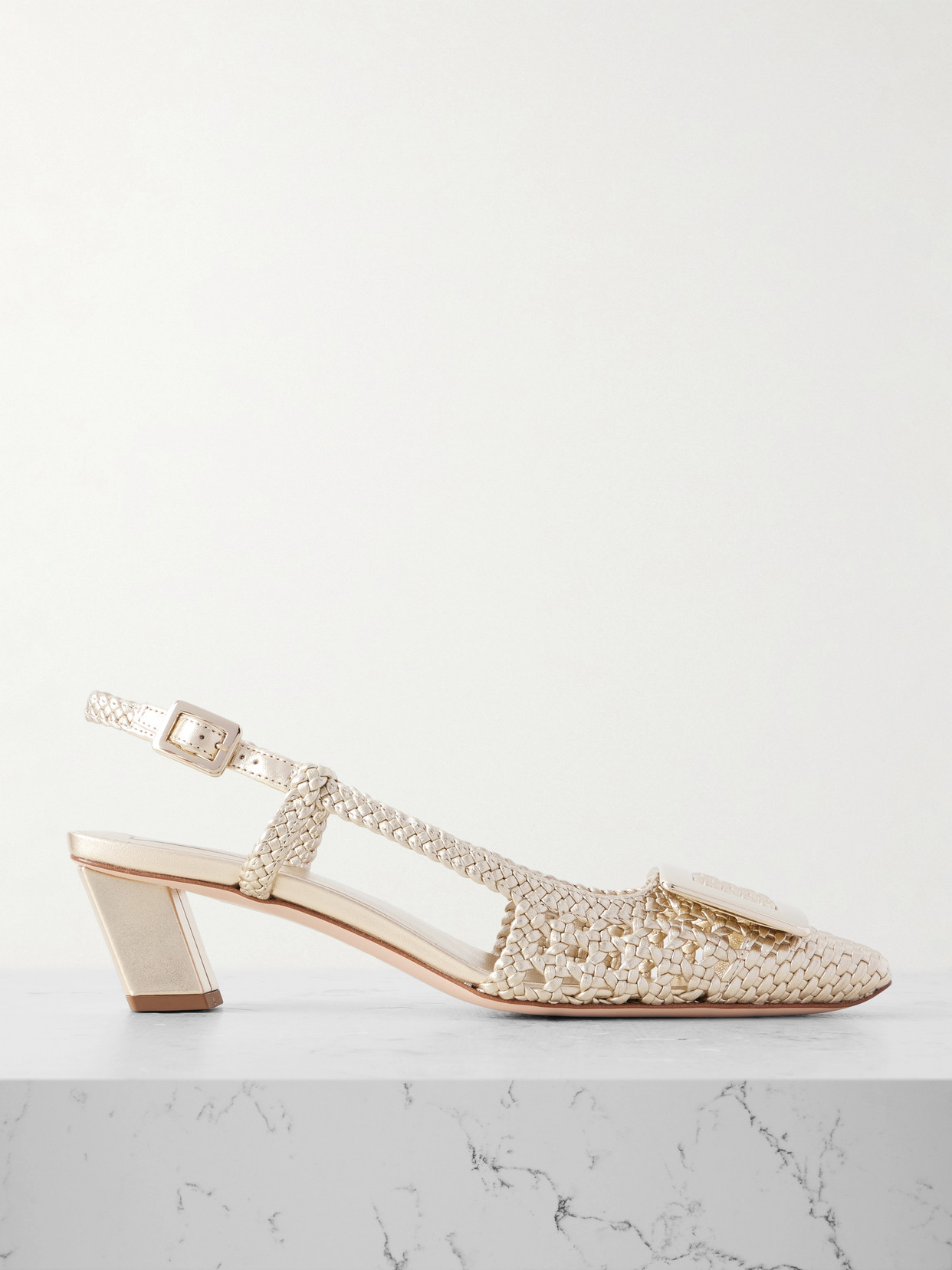 Roger Vivier Belle Vivier 45 Braided Metallic Leather Slingback Pumps In Gold
