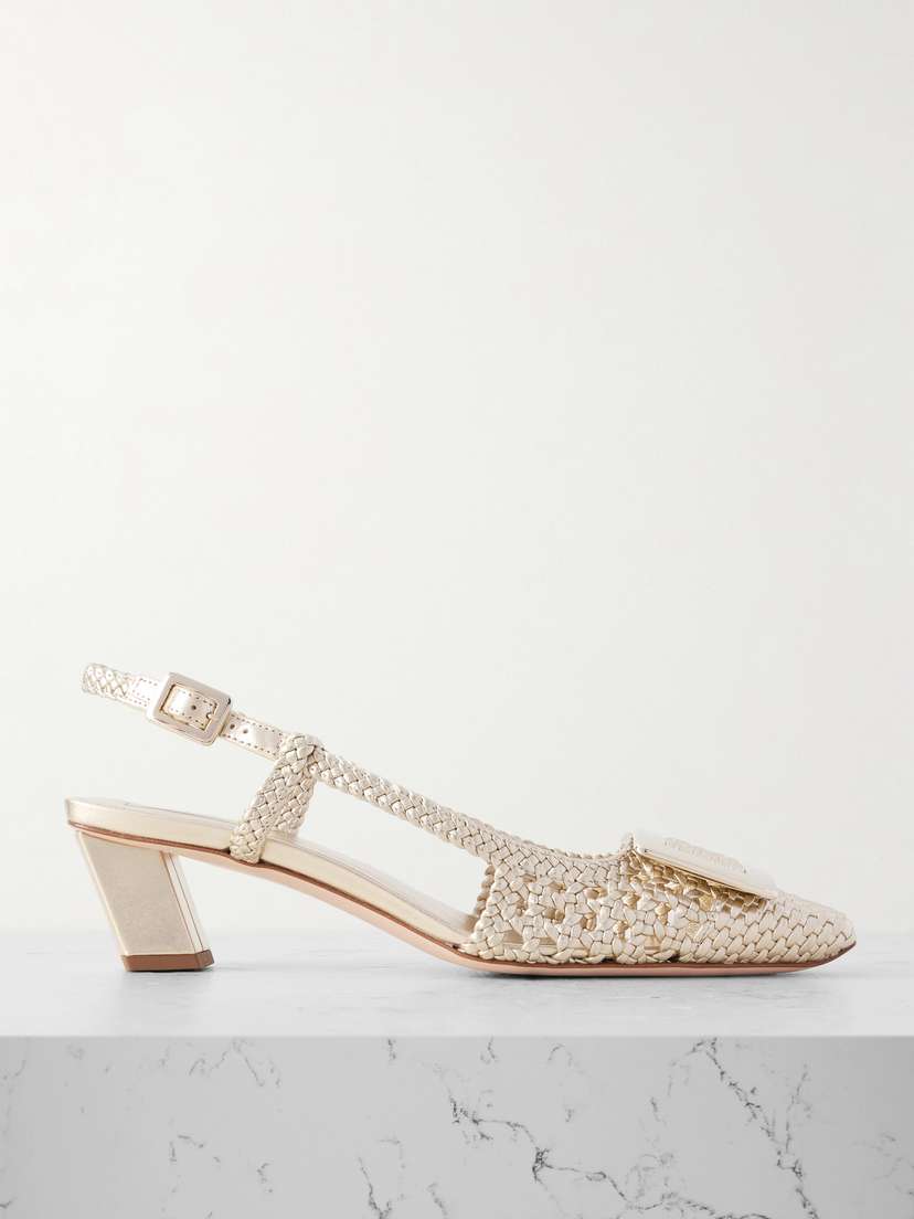 Roger Vivier Belle Vivier 45 Braided Metallic Leather Slingback Pumps