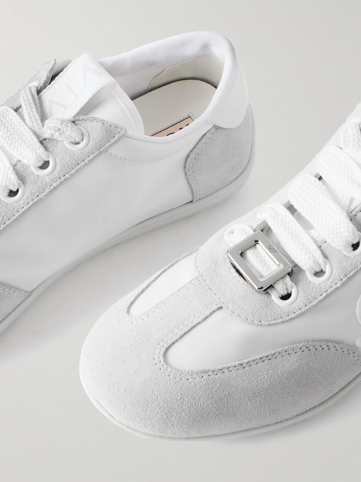 Roger Vivier Viv Low Suede-trimmed Embroidered Leather Sneakers In White