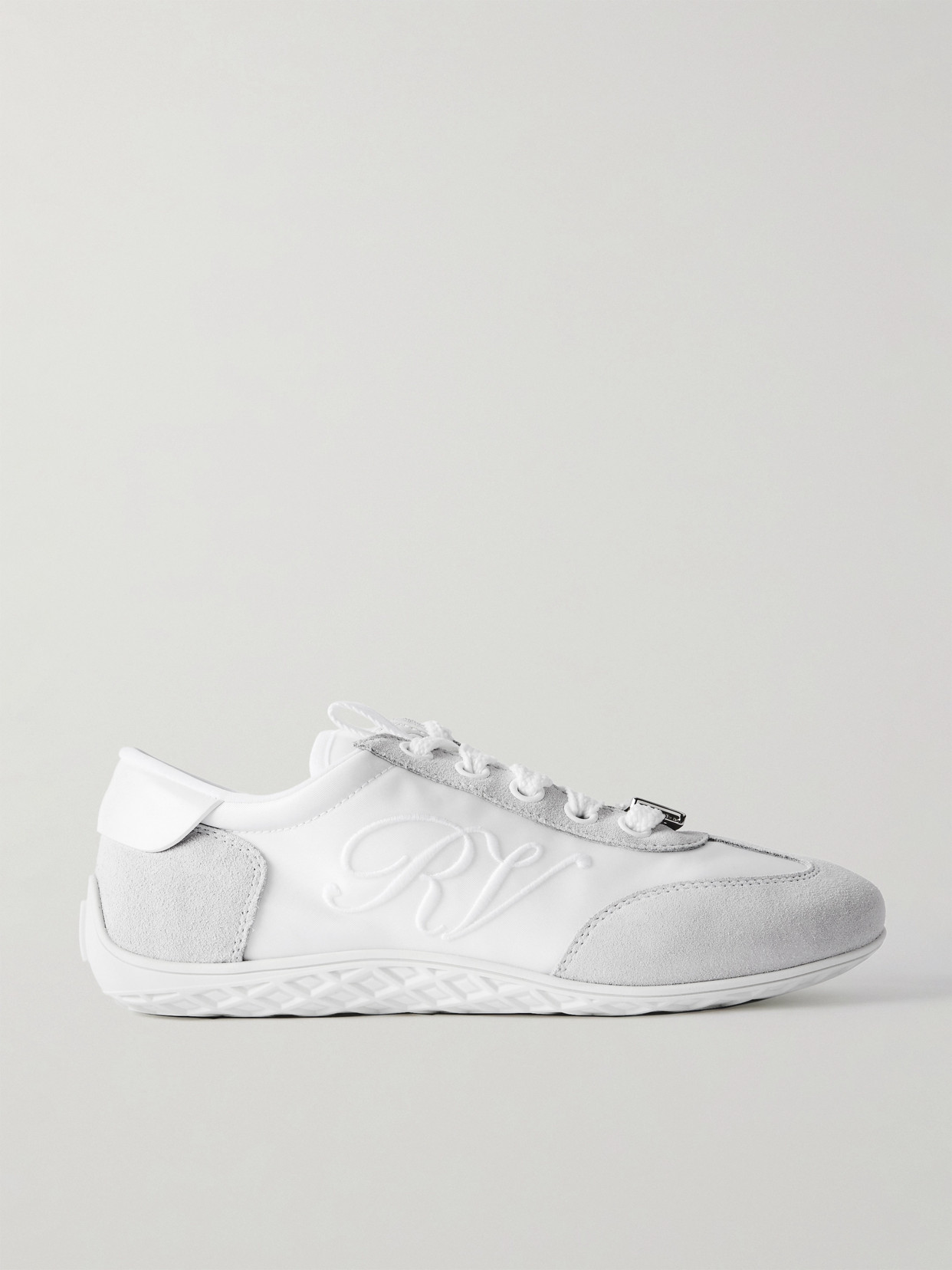 Roger Vivier Viv Low Suede-trimmed Embroidered Leather Sneakers In White