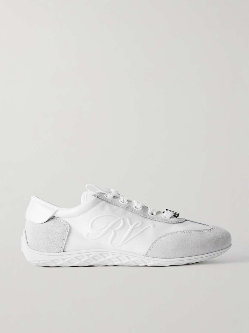 Roger Vivier Viv Low Suede-trimmed Embroidered Leather Sneakers