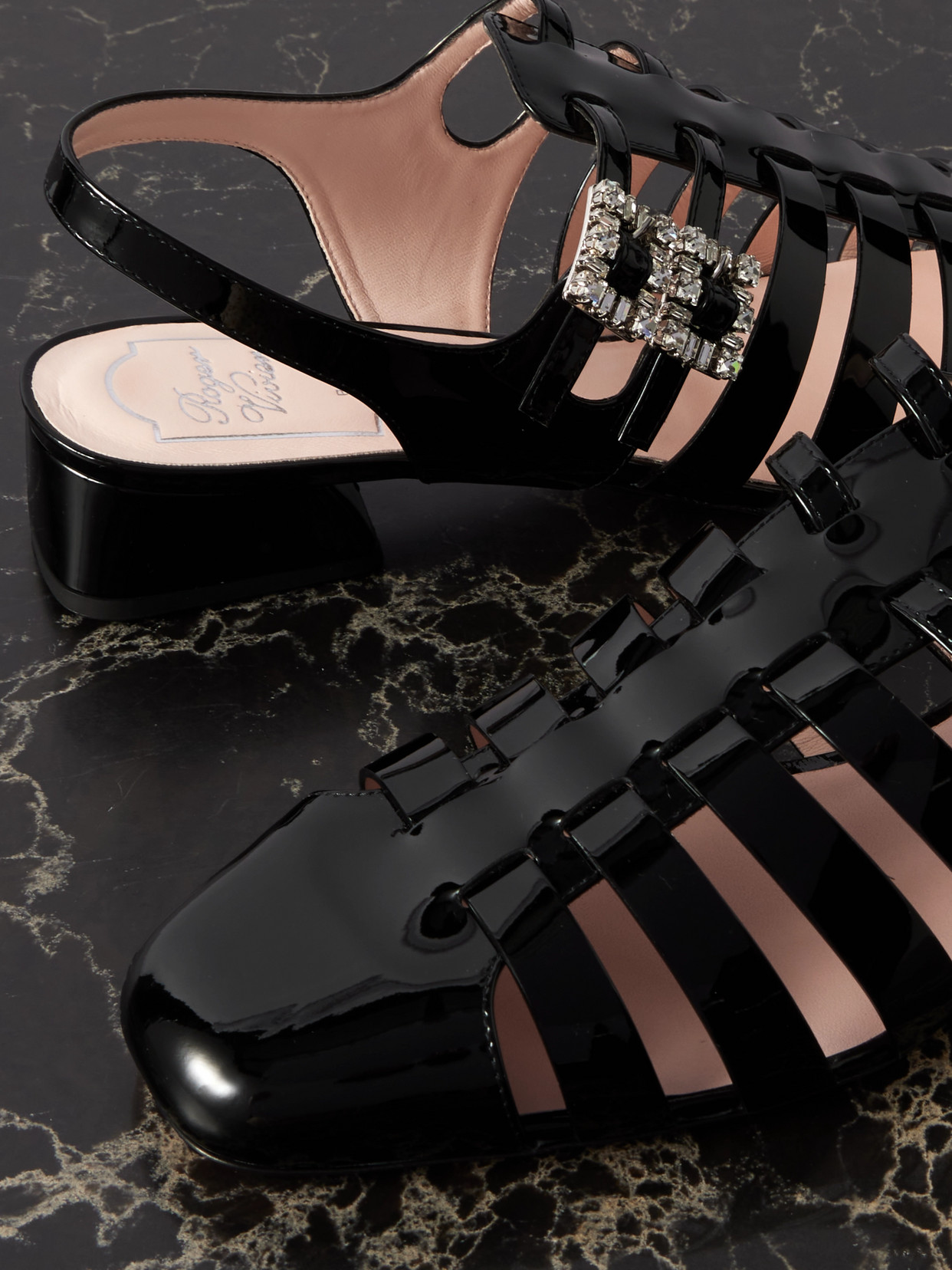 Roger Vivier Mini Très Vivier 25 Crystal-embellished Patent-leather Sandals