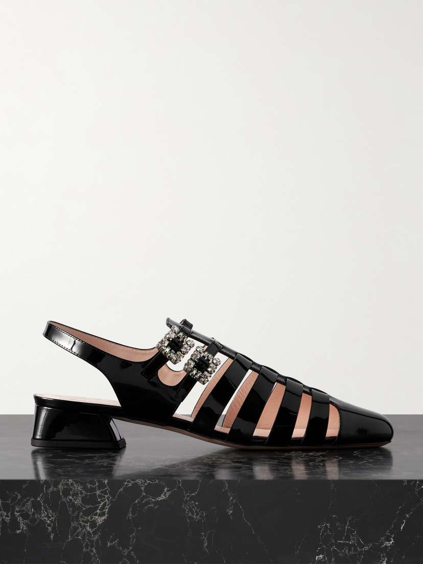 Roger Vivier Mini Très Vivier 25 Crystal-embellished Patent-leather Sandals