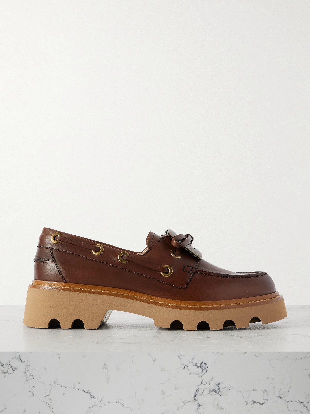 Roger Vivier Viv Ranger Buckled Leather Boat Shoes In Brown