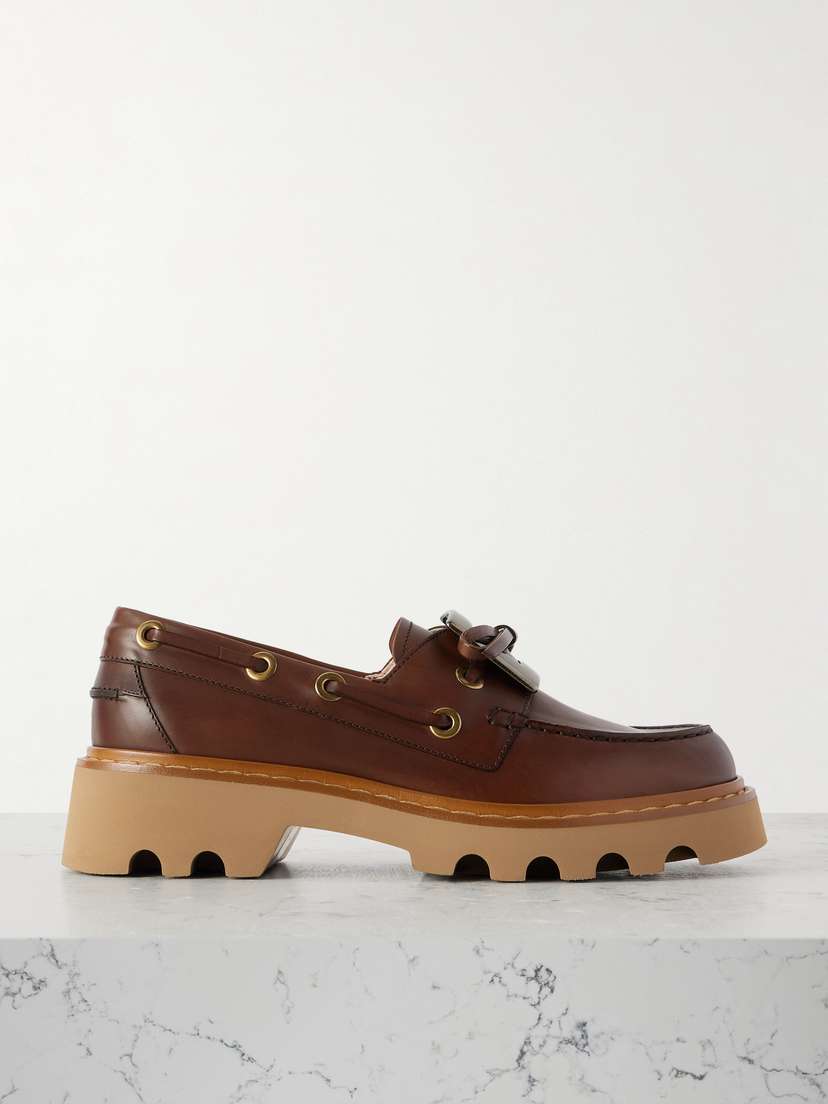 Roger Vivier Viv Ranger Buckled Leather Boat Shoes