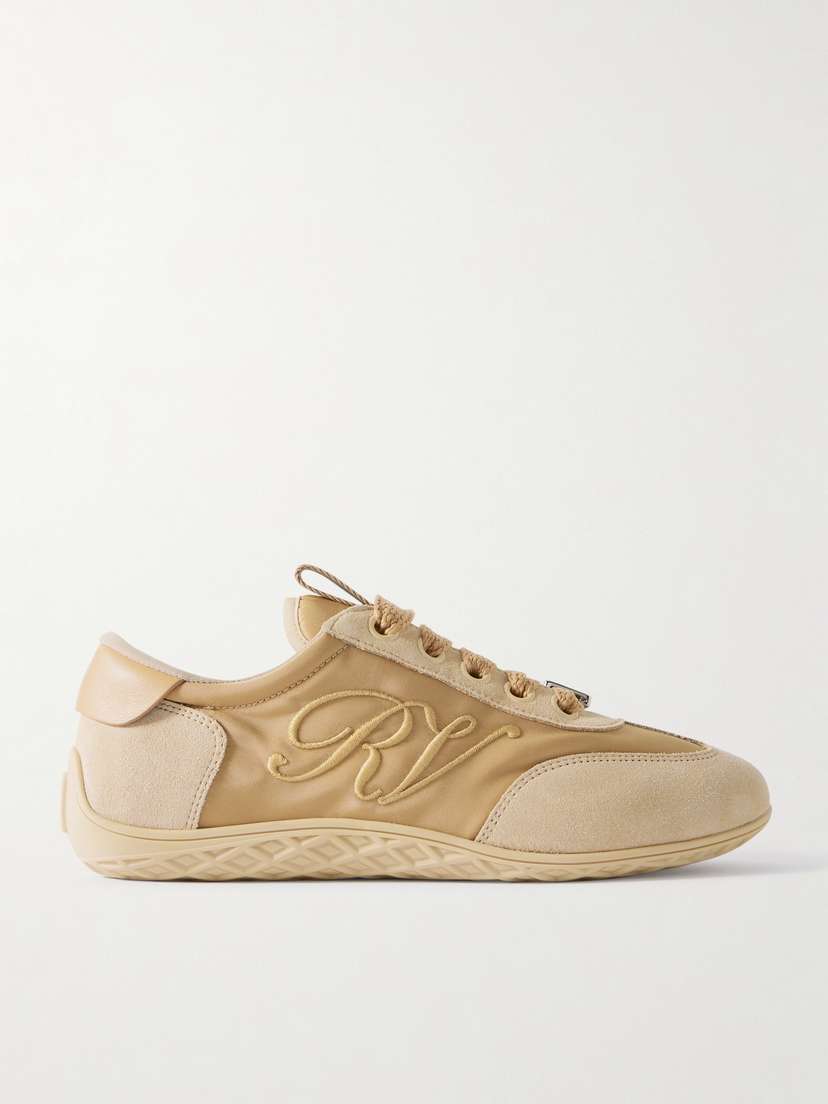 Roger Vivier Leather-trimmed Suede And Embroidered Canvas Sneakers
