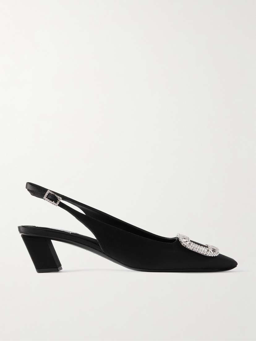 Roger Vivier Belle Vivier Pilgrim 45 Crystal-embellished Satin Slingback Pumps