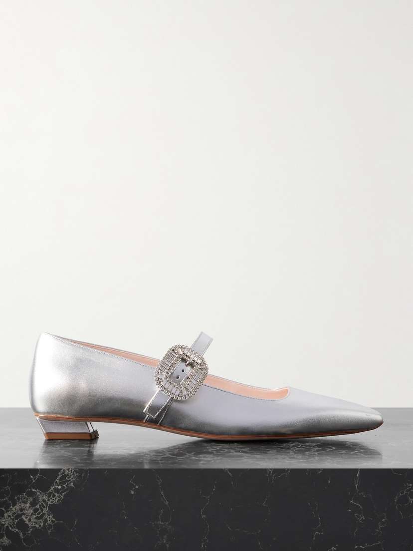Roger Vivier Belle Vivier 25 Crystal-embellished Metallic Leather Mary Jane Ballet Flats