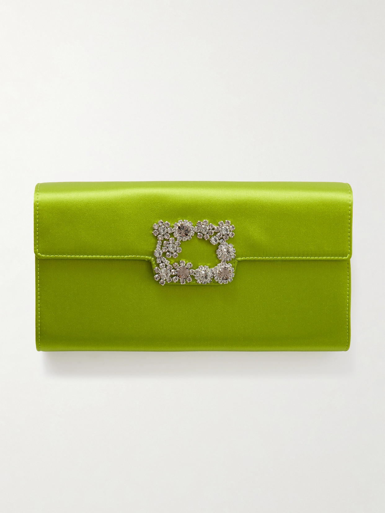 Roger Vivier Efflorescence Buckled Crystal-embellished Satin Clutch In Green