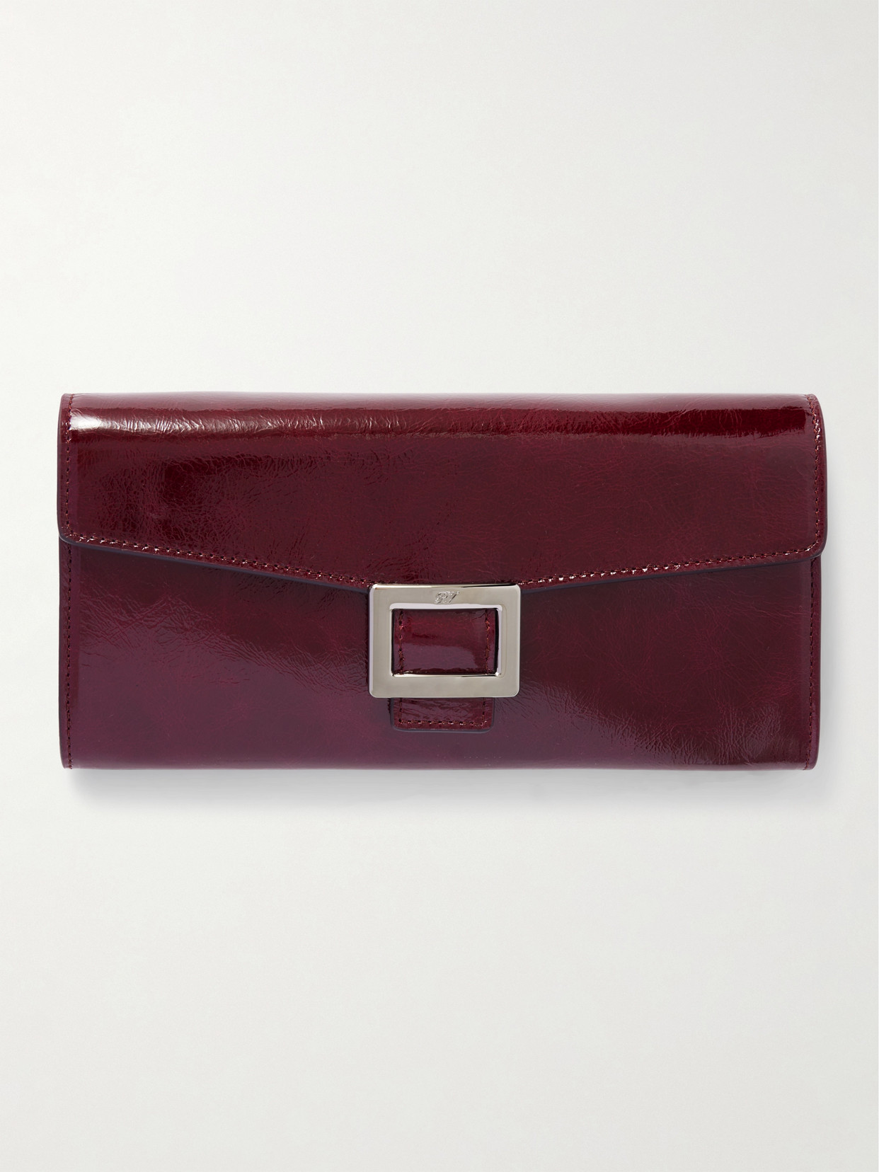 Roger Vivier Belle Vivier Buckled Patent-leather Clutch In Burgundy