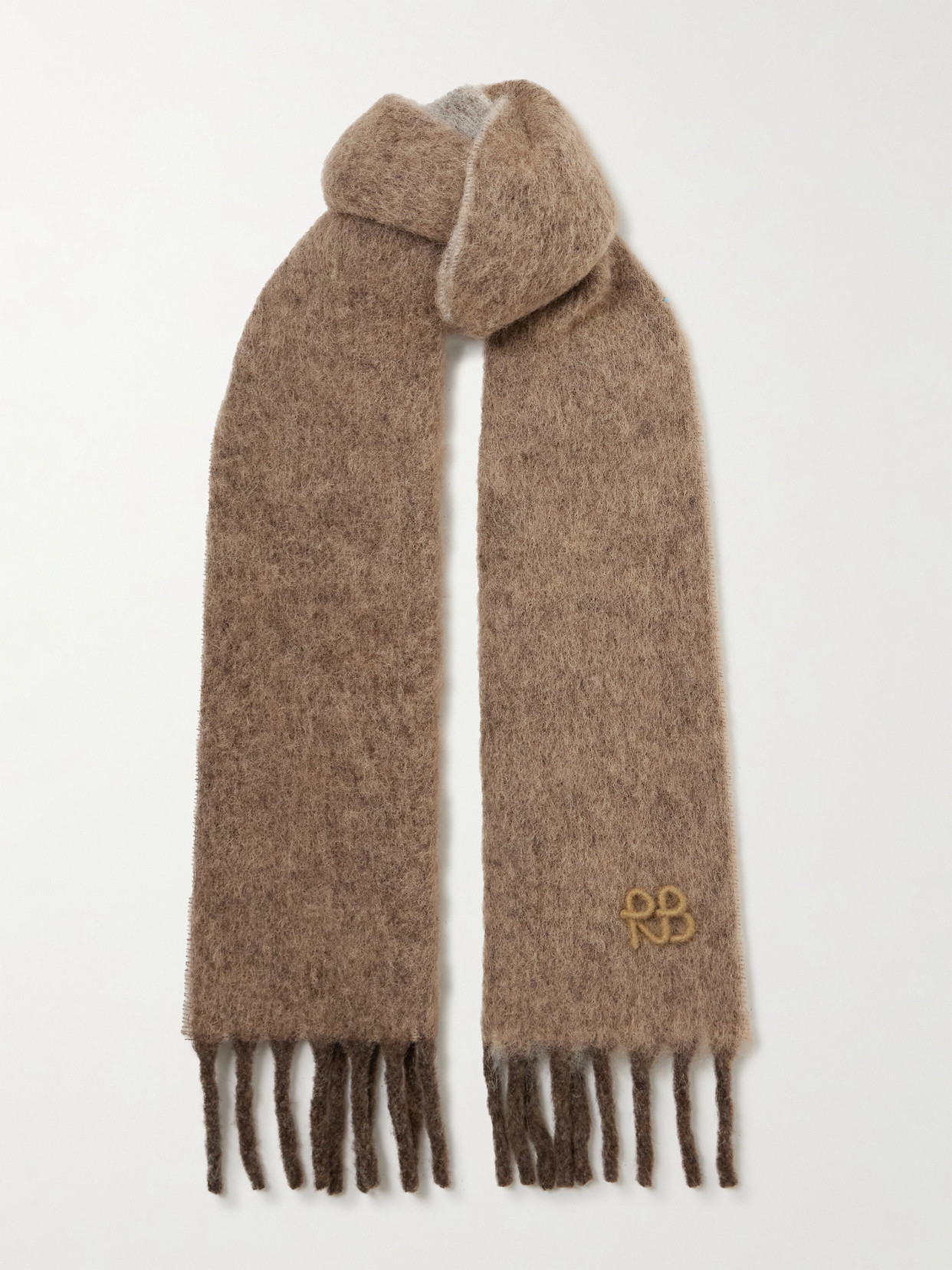 Ruslan Baginskiy Appliquéd Fringed Knitted Scarf In Brown