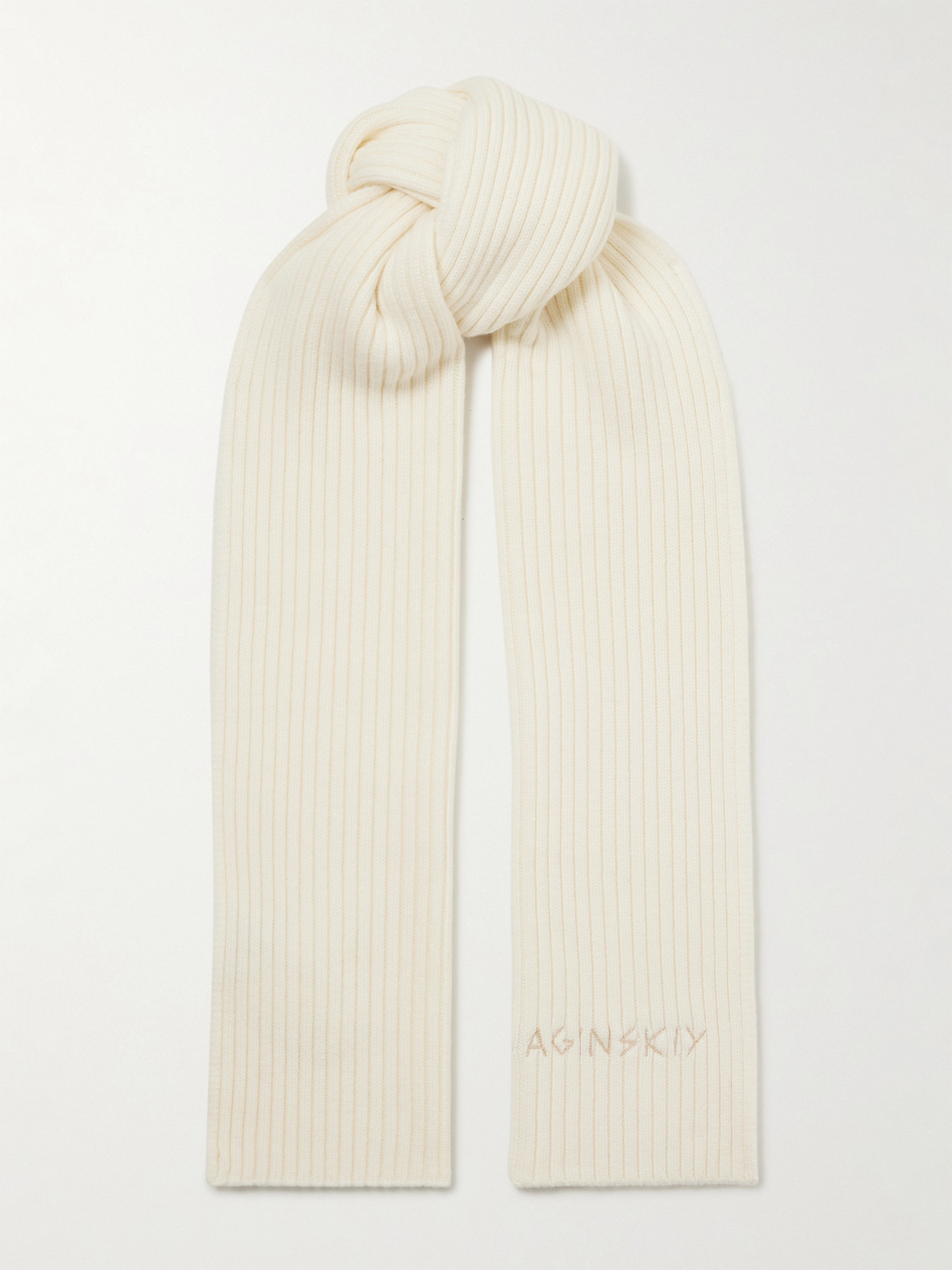 Ruslan Baginskiy Embroidered Ribbed Merino Wool Scarf In White
