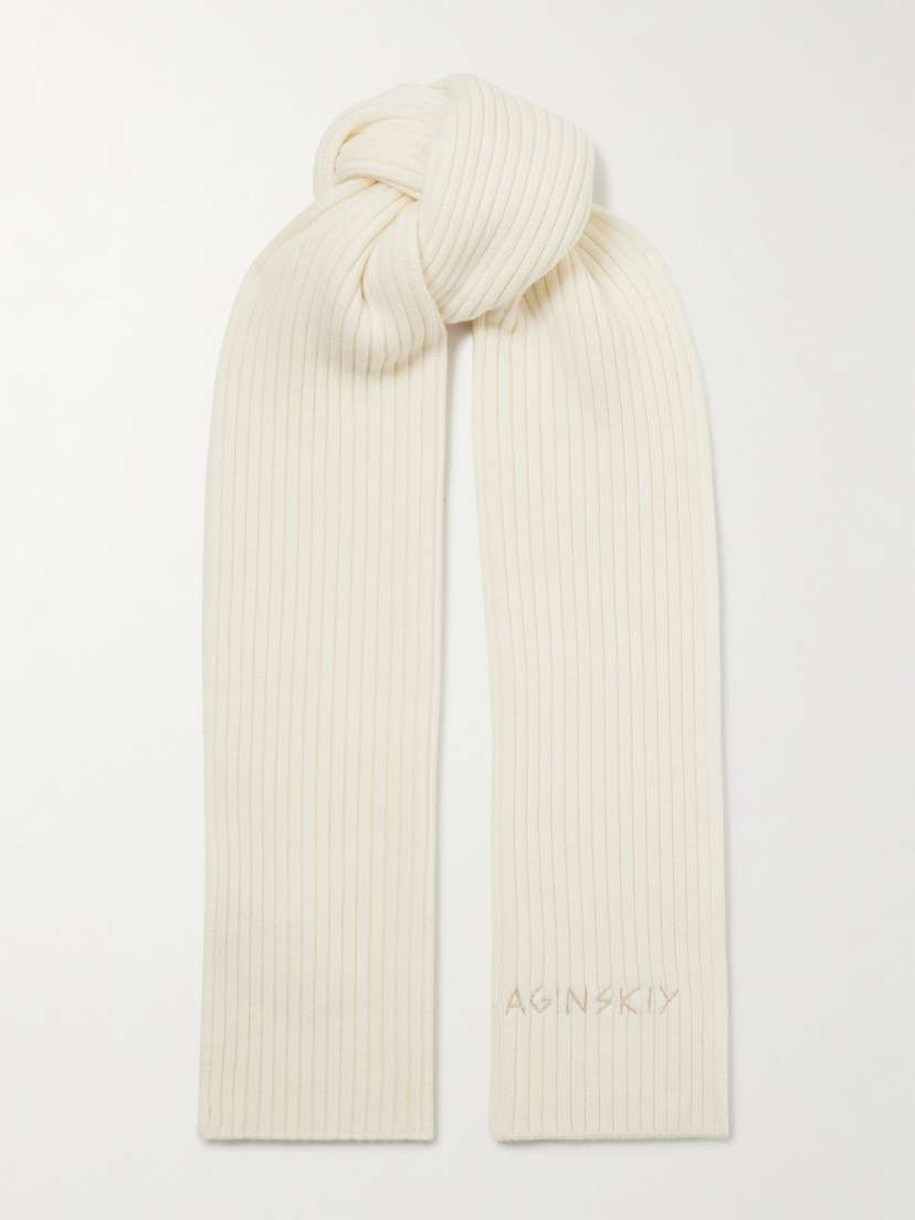 Ruslan Baginskiy Embroidered Ribbed Merino Wool Scarf