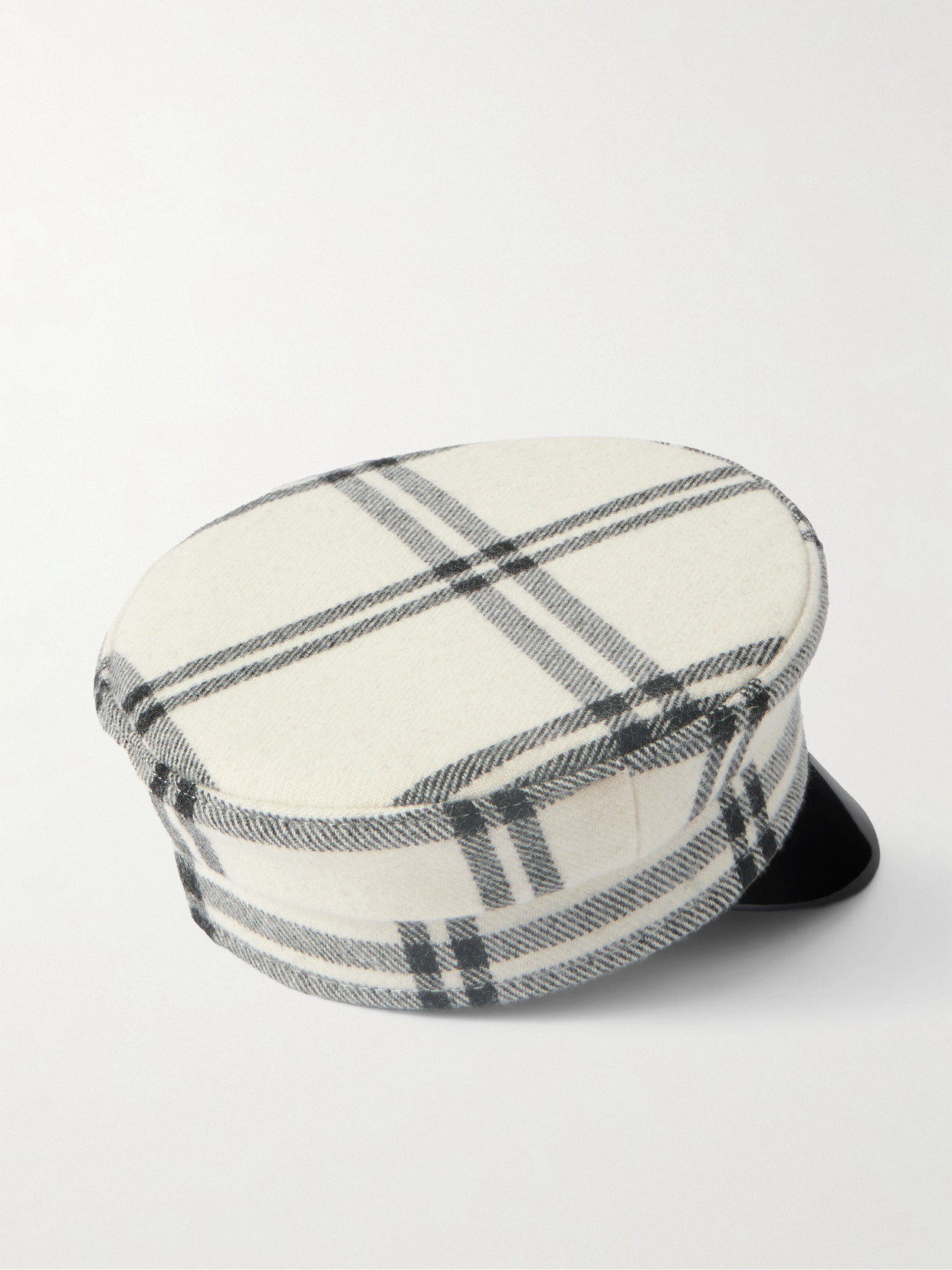 Ruslan Baginskiy Baker Boy Embroidered Checked Wool-blend Flannel Cap In White