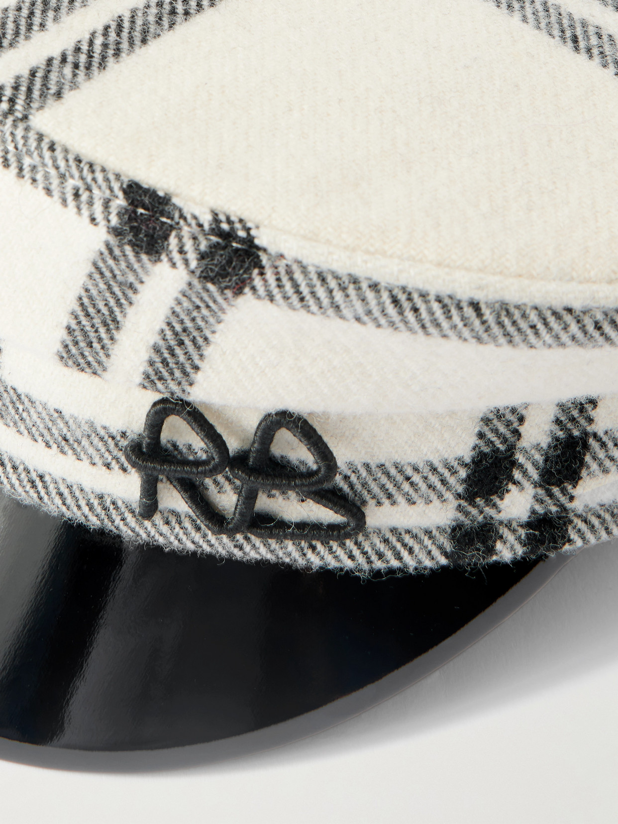 Ruslan Baginskiy Baker Boy Embroidered Checked Wool-blend Flannel Cap In White