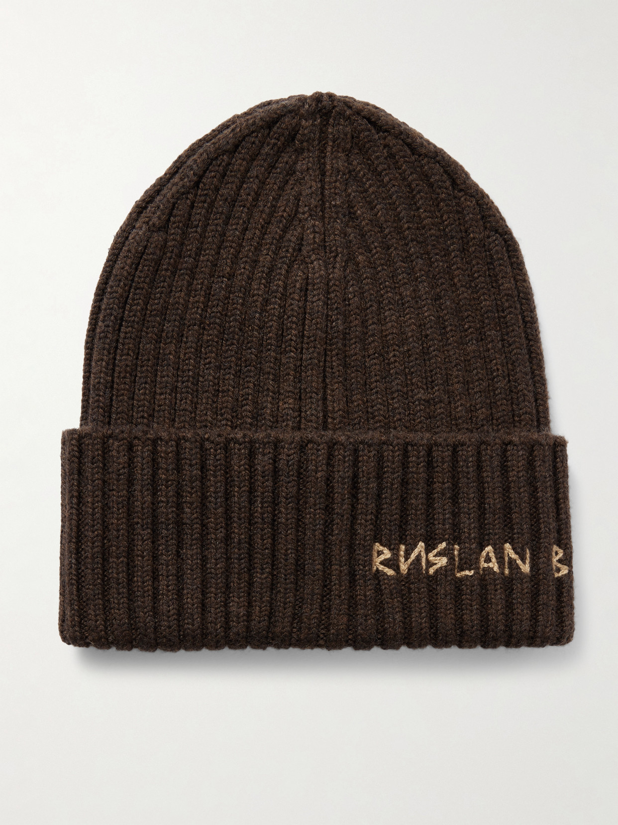 Ruslan Baginskiy Embroidered Ribbed Merino Wool Beanie In Brown