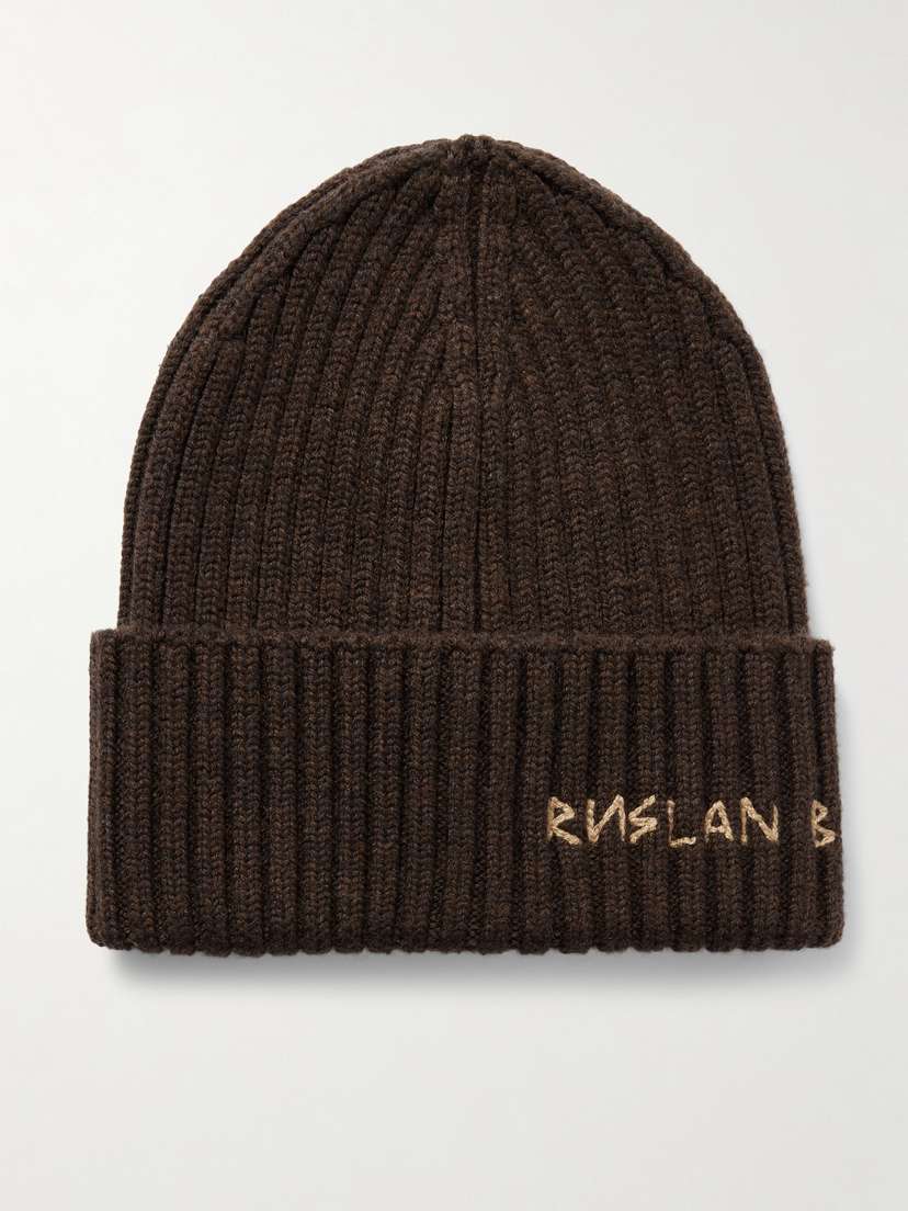 Ruslan Baginskiy Embroidered Ribbed Merino Wool Beanie