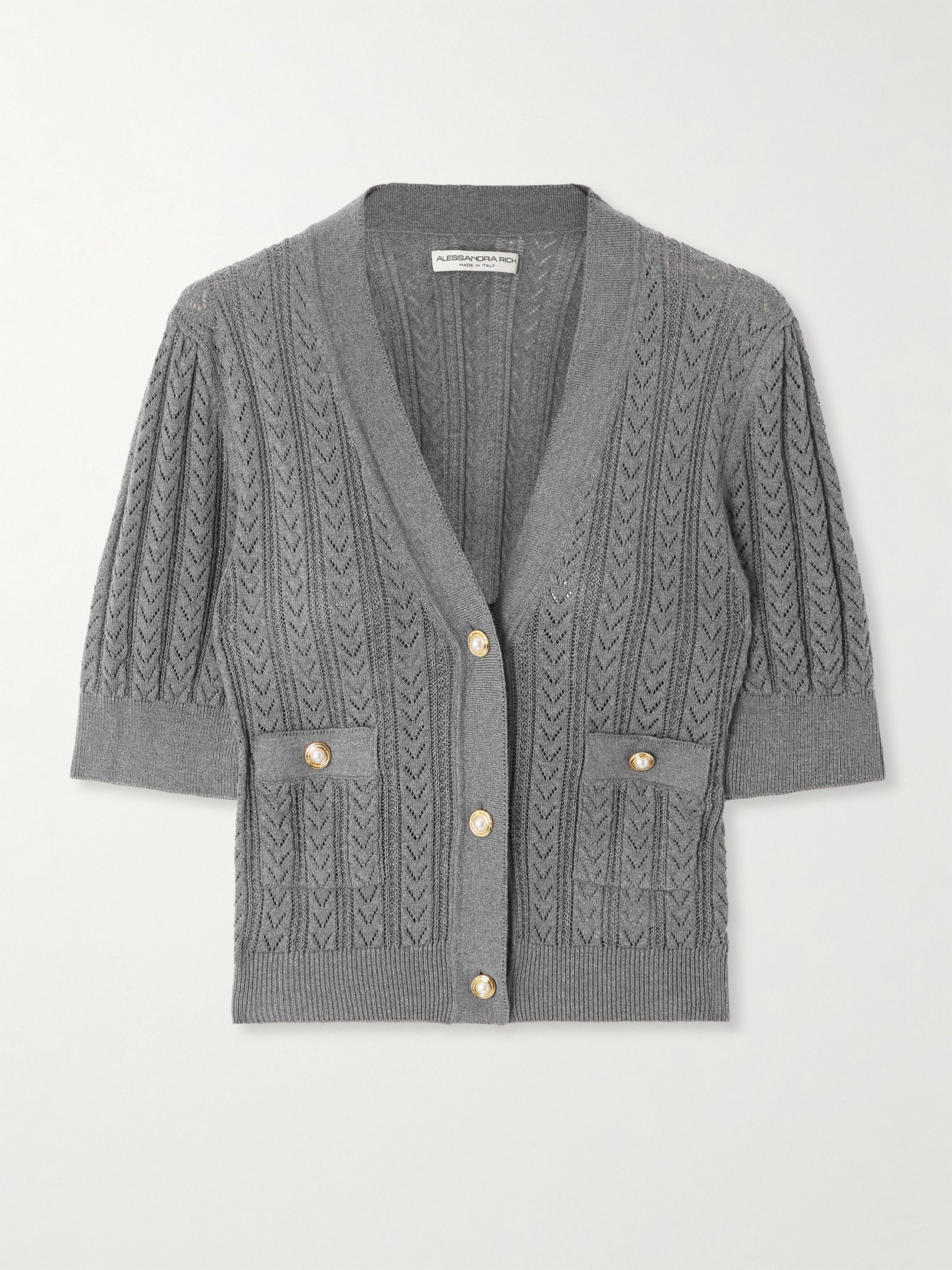 Alessandra Rich Cropped Pointelle-knit Cotton And Cashmere-blend Cardigan