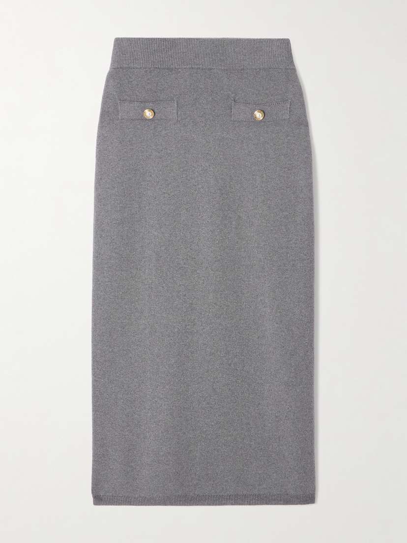 Alessandra Rich Button-embellished Cotton And Cashmere-blend Midi Skirt
